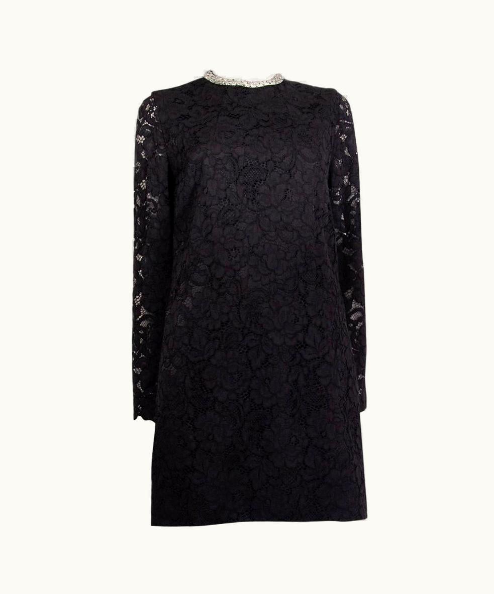 Saint Laurent Saint Laurent Black Cotton Embellished Lace Cocktail Dress