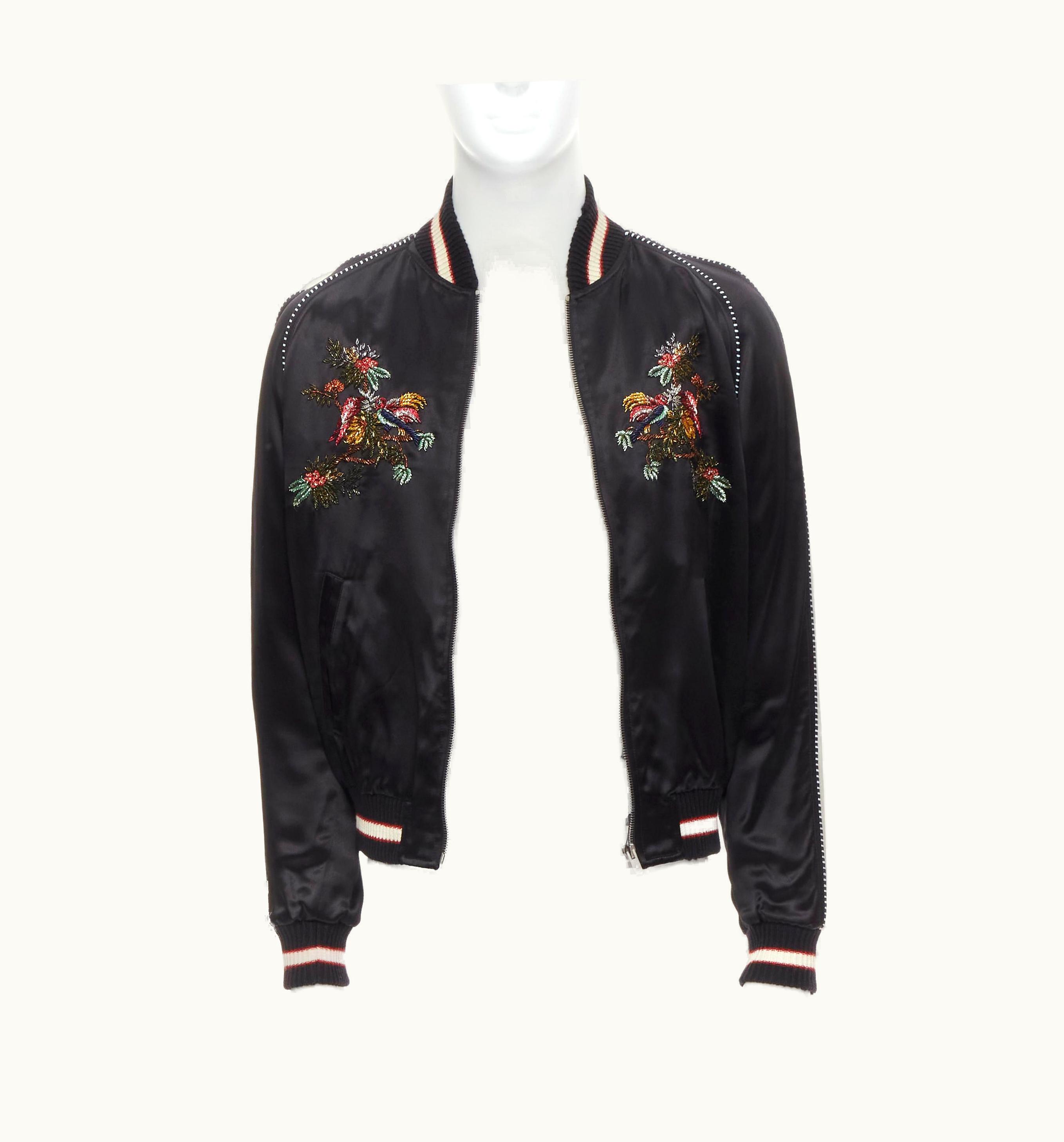 Saint Laurent Saint Laurent Teddy Black Metallic Peacock Embroidery Varsity Bomber