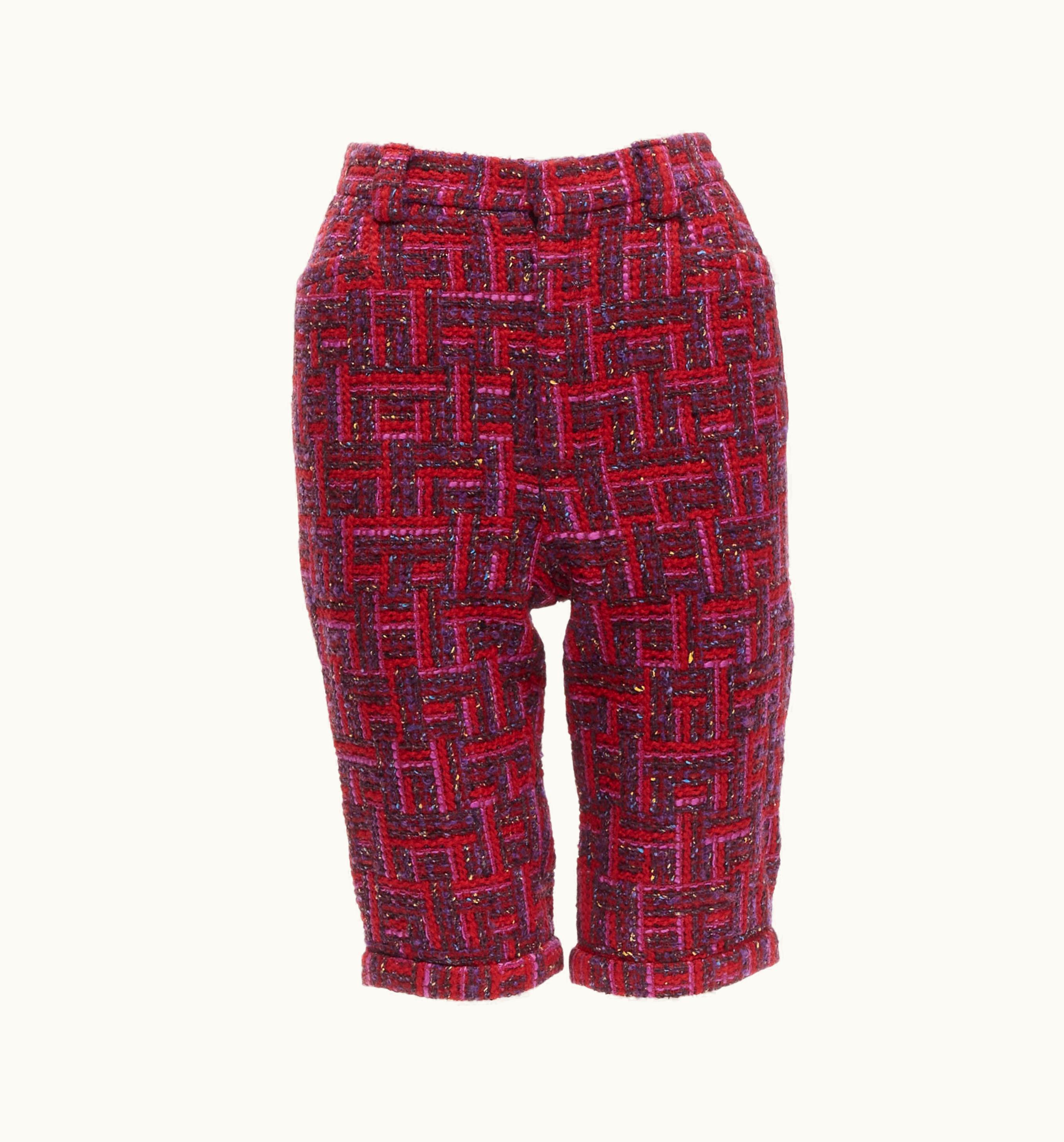 Saint Laurent Saint Laurent 2021 Pink Red Geometric Tweed Knee Length Shorts