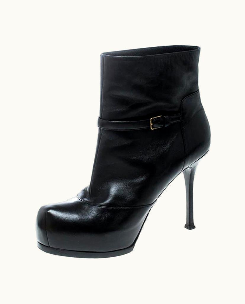 Saint Laurent Saint Laurent Paris Black Leather Platform Ankle Boots
