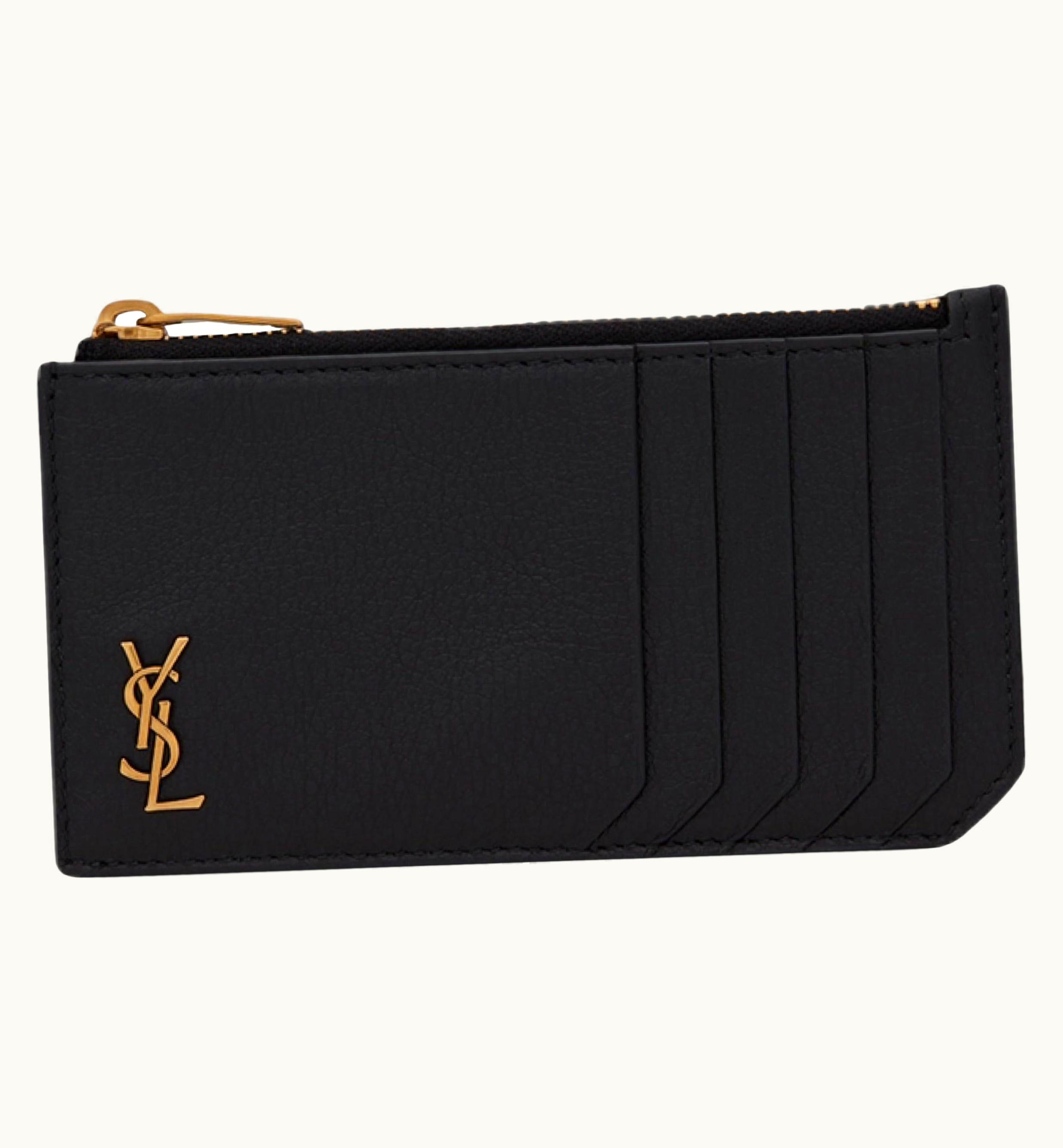Saint Laurent Saint Laurent Black Gold Tiny Cassandre Fragments Leather Card Holder Wallet