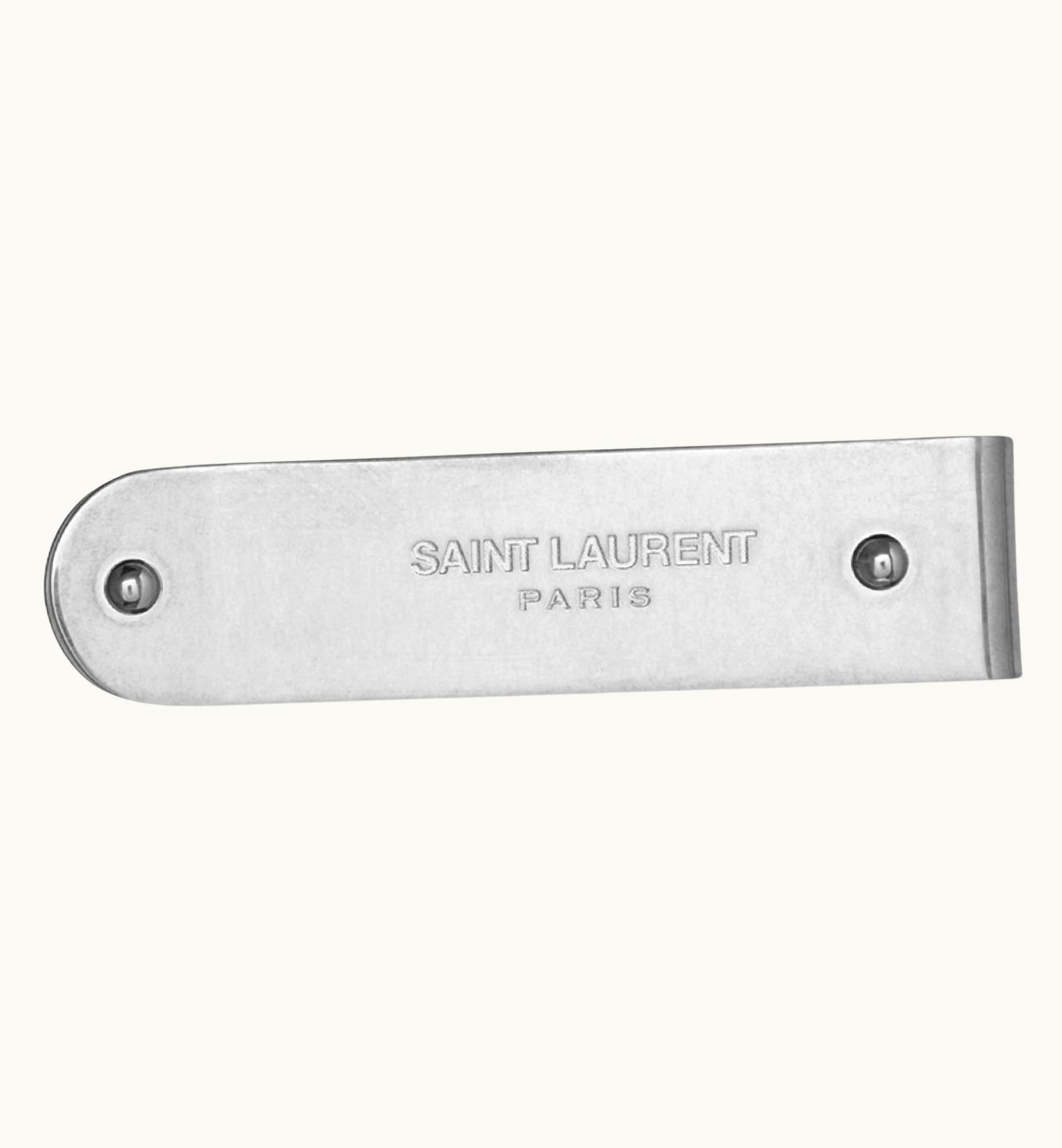 Saint Laurent Saint Laurent Silver Signature Engraved Metal Id Money Clip