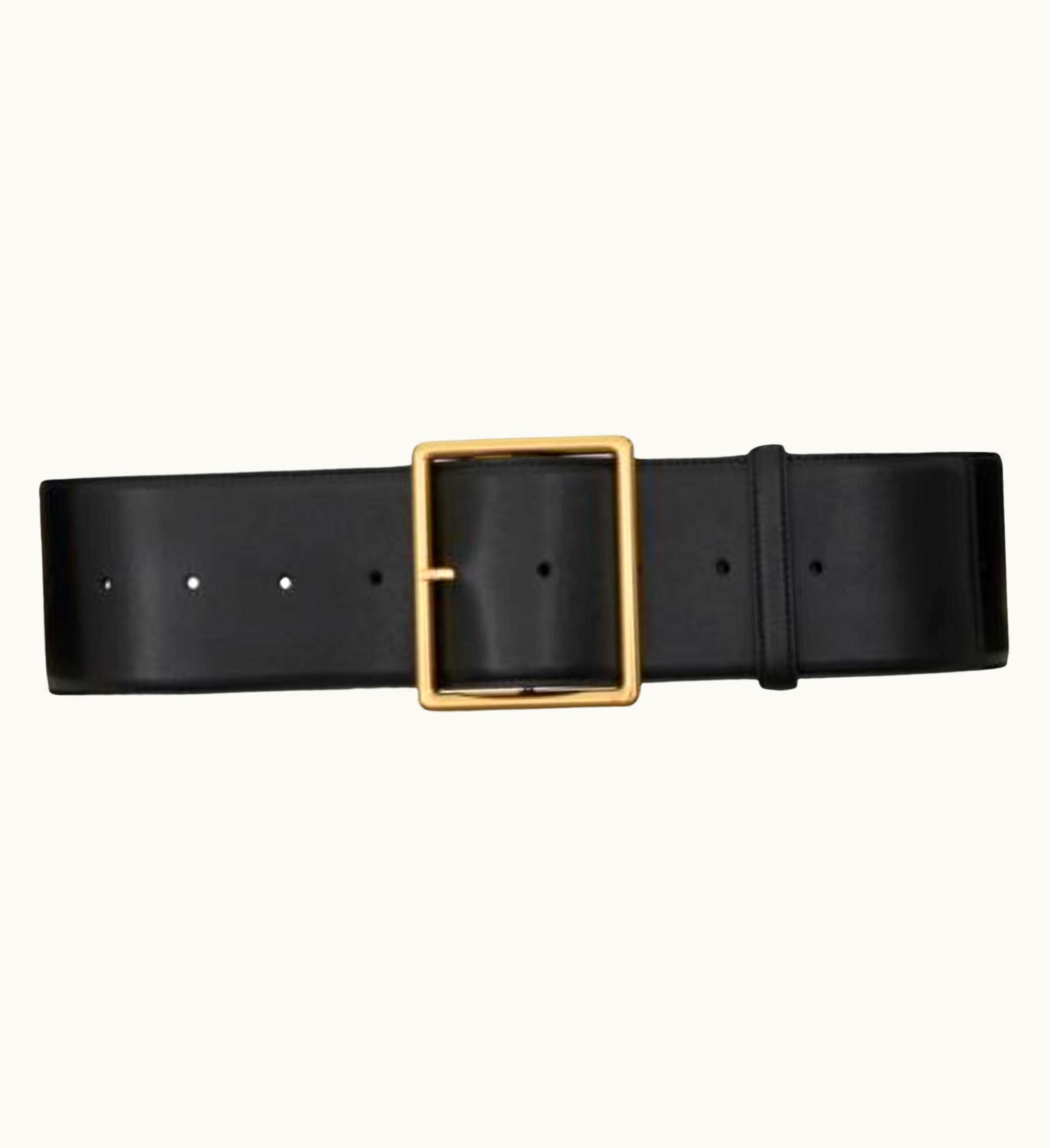 Saint Laurent Saint Laurent Black Leather Gold-Tone Rectangle Buckle Corset Belt UZ0583742