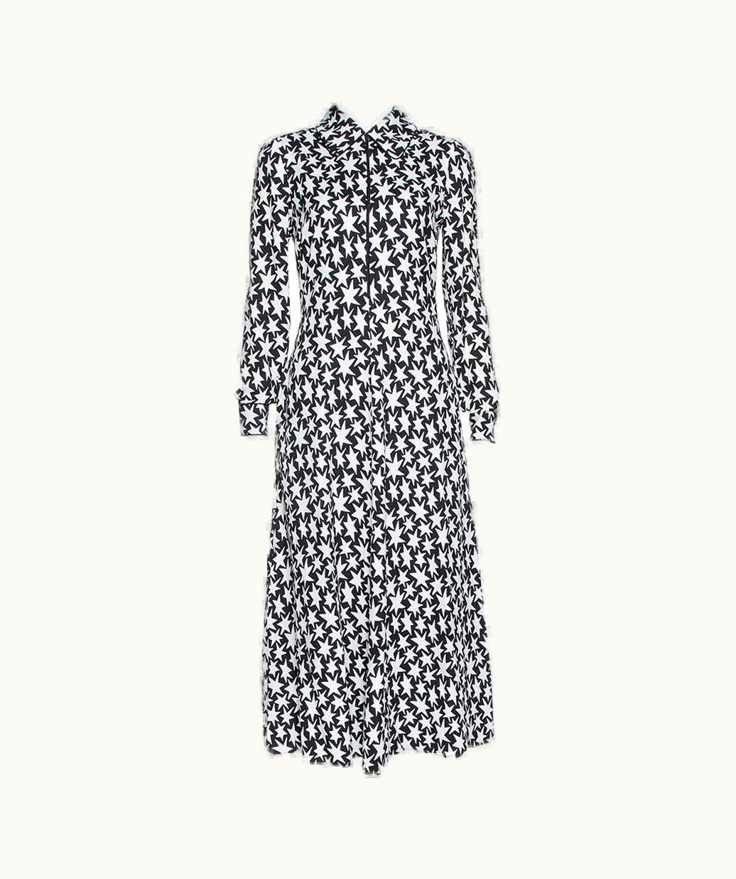 Saint Laurent Saint Laurent Paris Monochrome Star Print Crepe Midi Dress
