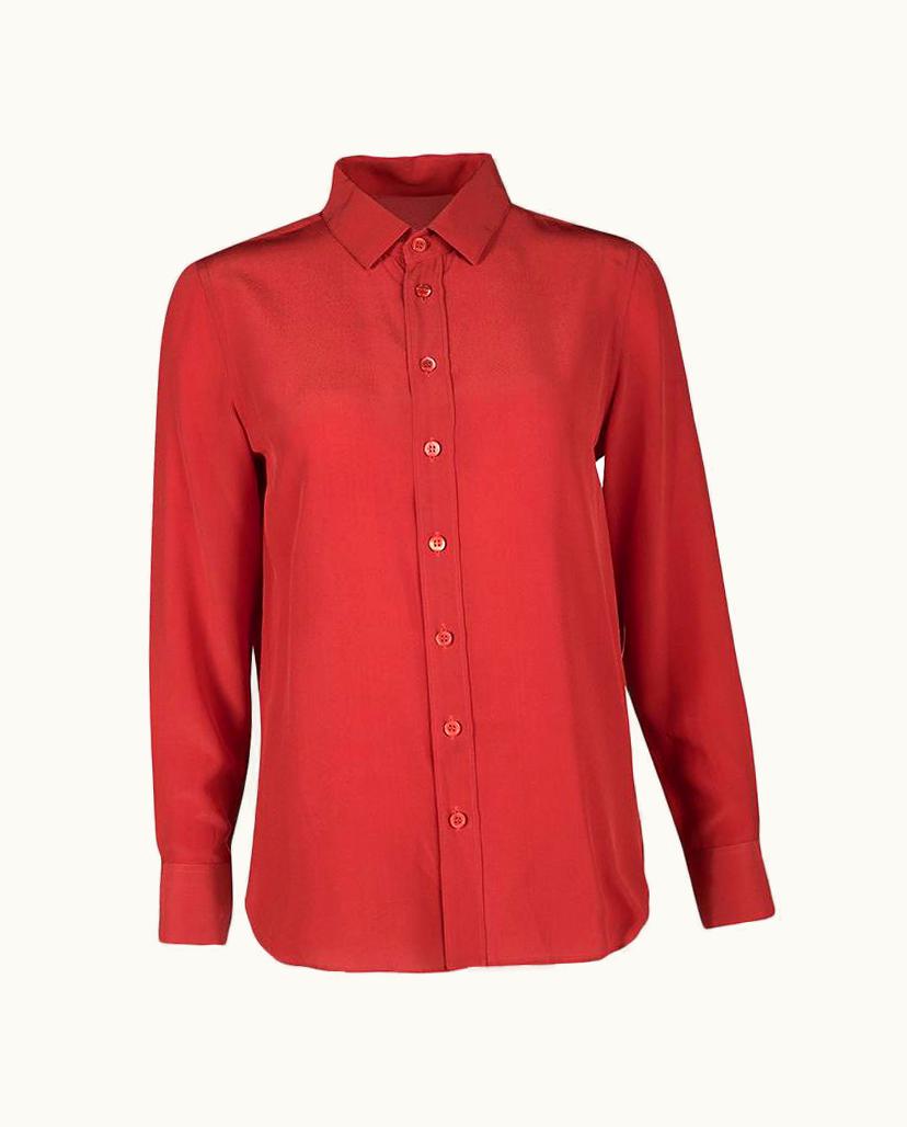 Saint Laurent Saint Laurent Paris Red Silk Long Sleeve Shirt