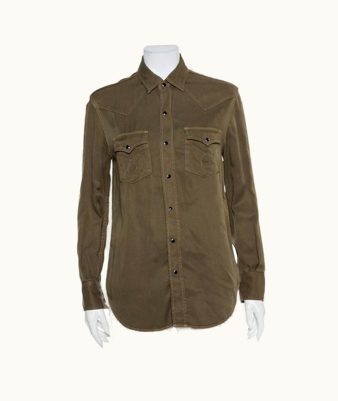 Saint Laurent Saint Laurent Paris Military Green Lyocell Button Front Shirt