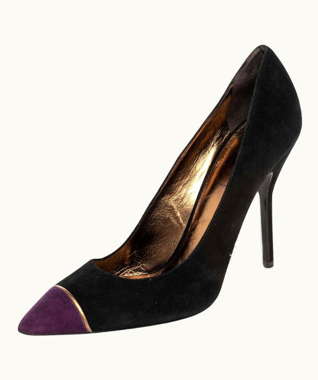 Saint Laurent Saint Laurent Paris Black/Purple Suede Pointed Toe Pumps