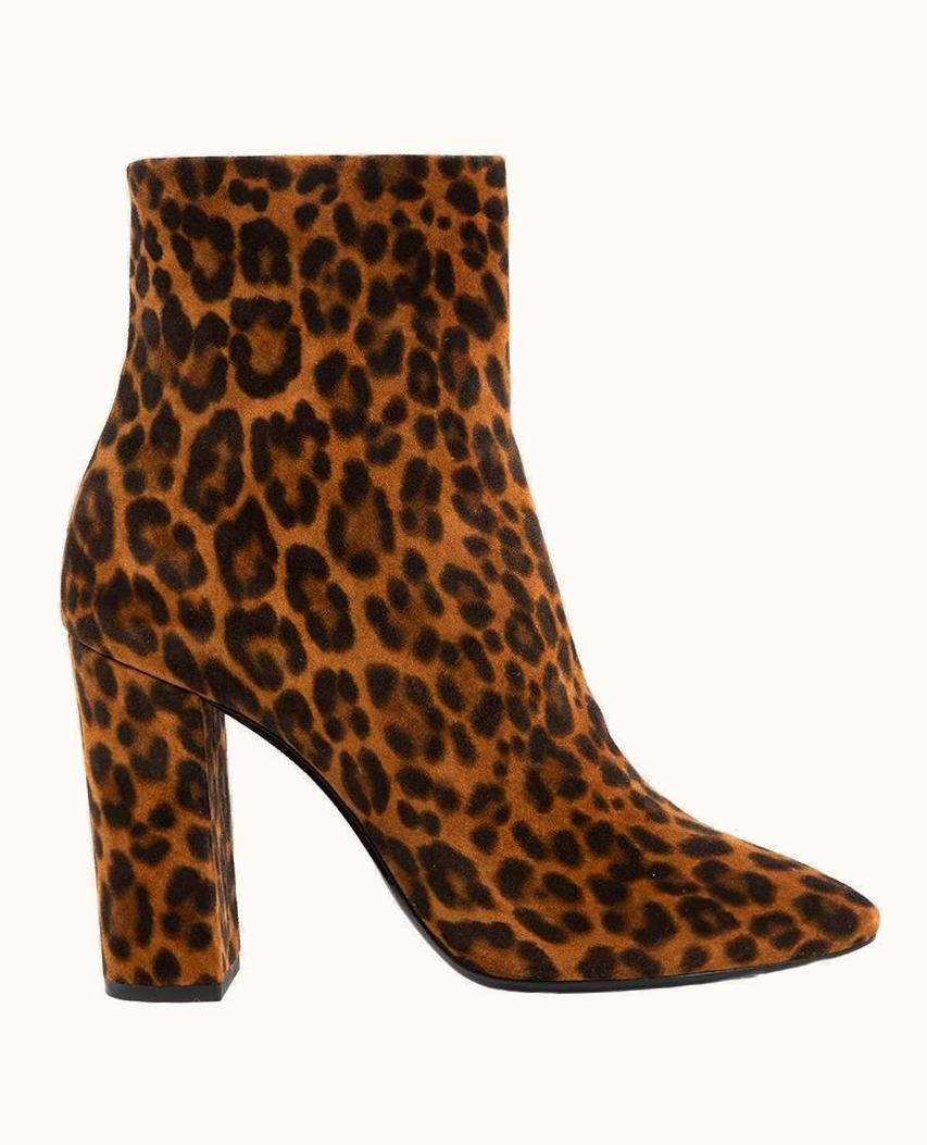 Saint Laurent Saint Laurent Women' Brown Pointed Toe Leopard Print Ankle Boots