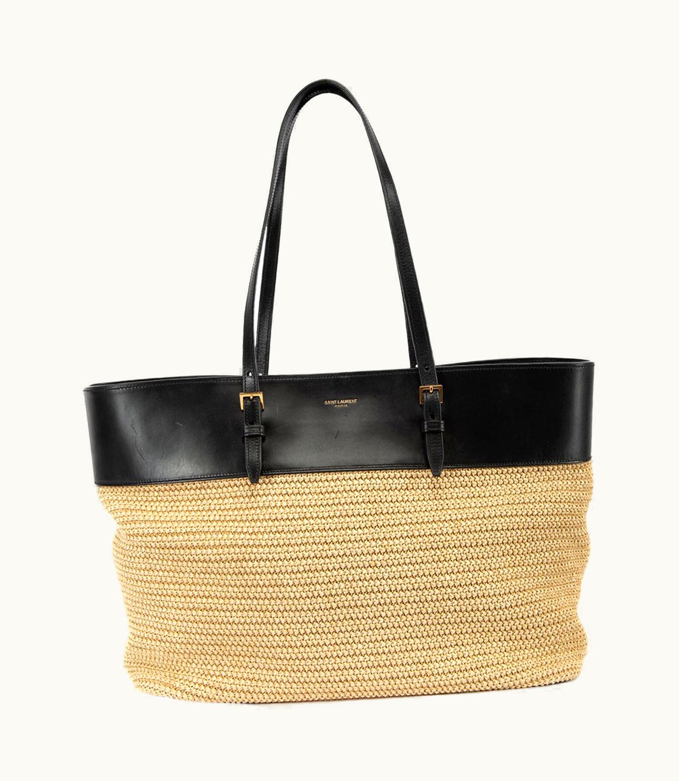 Saint Laurent Saint Laurent Women' Black Leather Trim Boucle Raffia Tote Bag