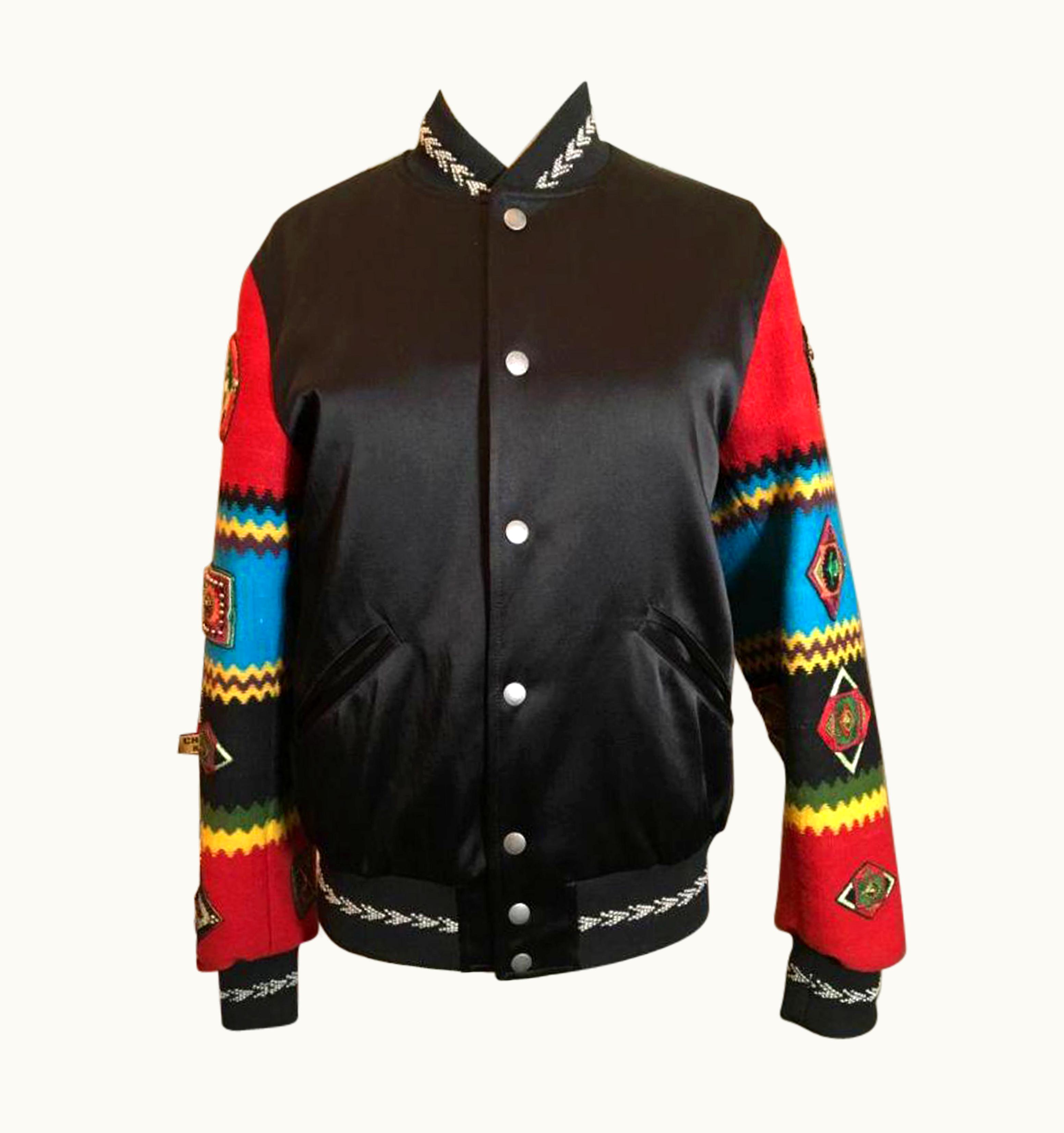 Saint Laurent Saint Laurent Black Satin Bomber Woven Sleeves Jacket