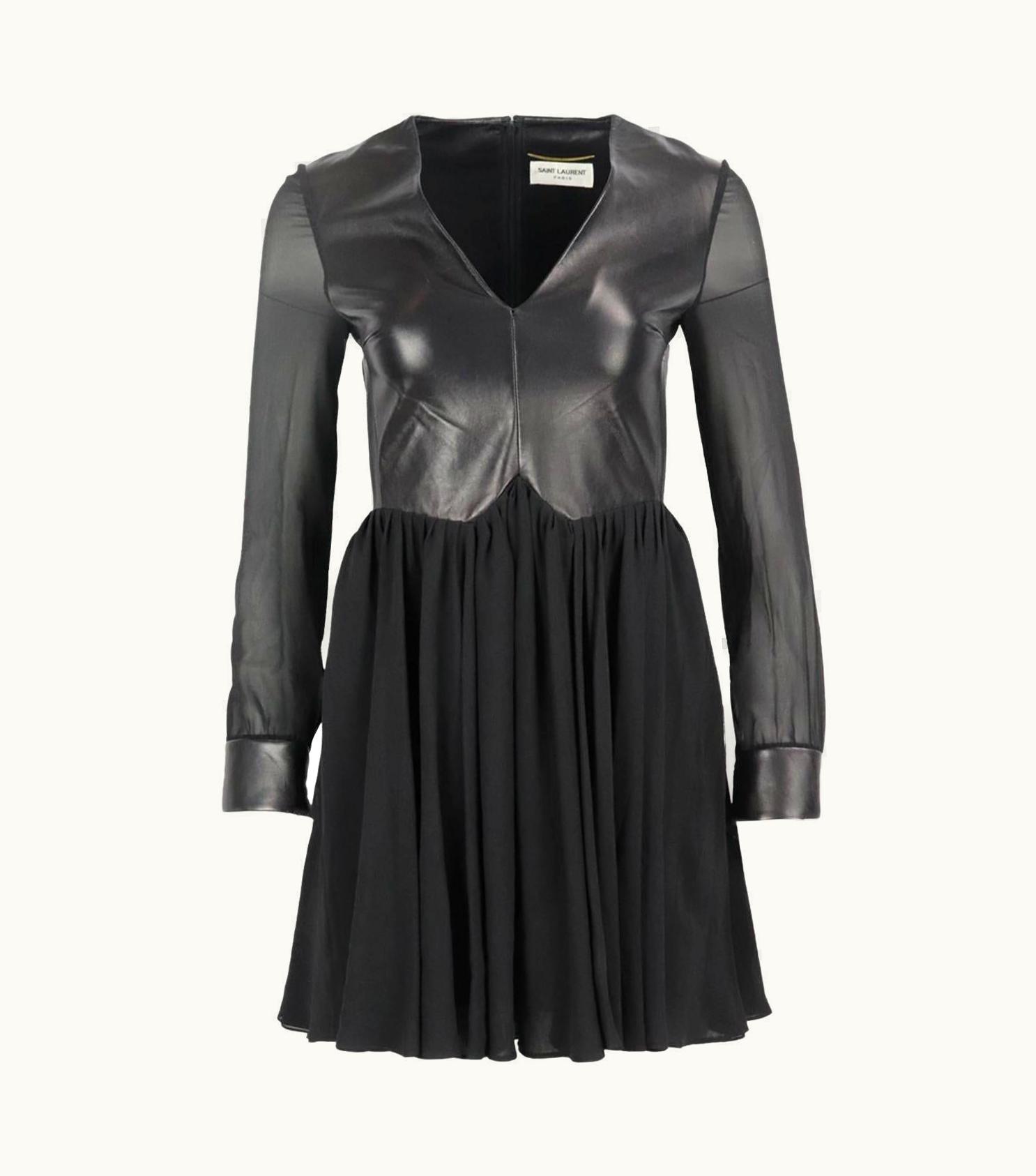 Saint Laurent Saint Laurent Leather Paneled Silk Mini Dress Uk
