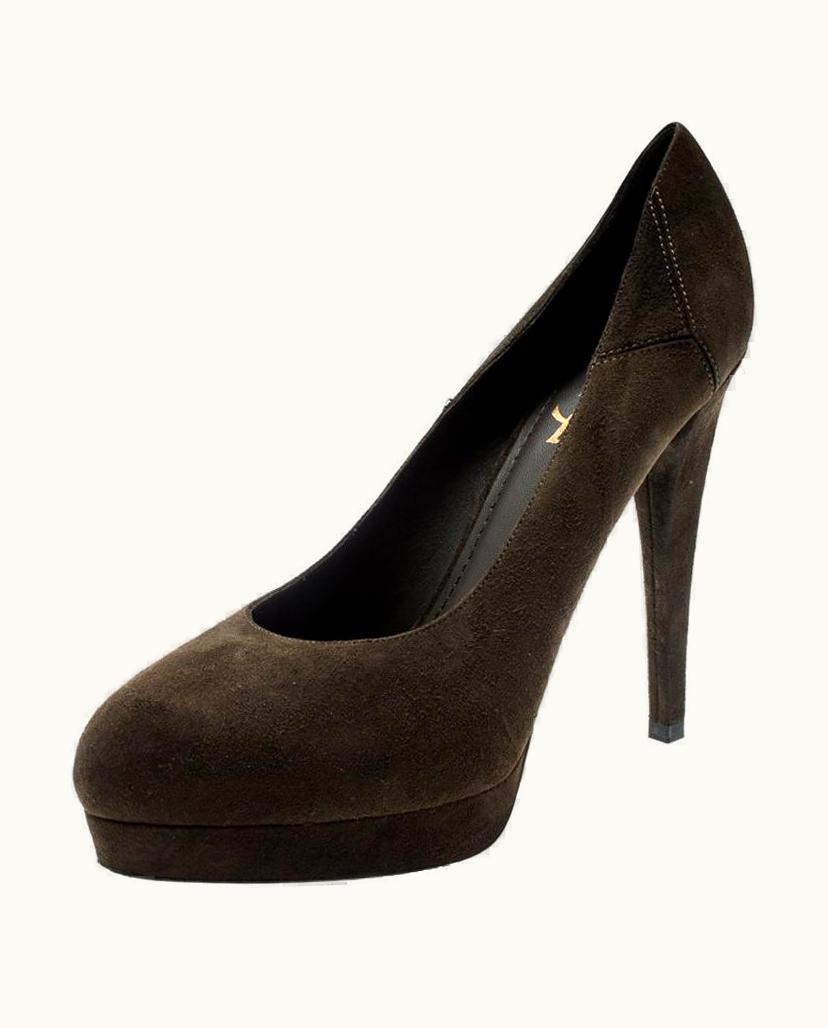 Saint Laurent Saint Laurent Paris Olive Green Suede Platform Pumps