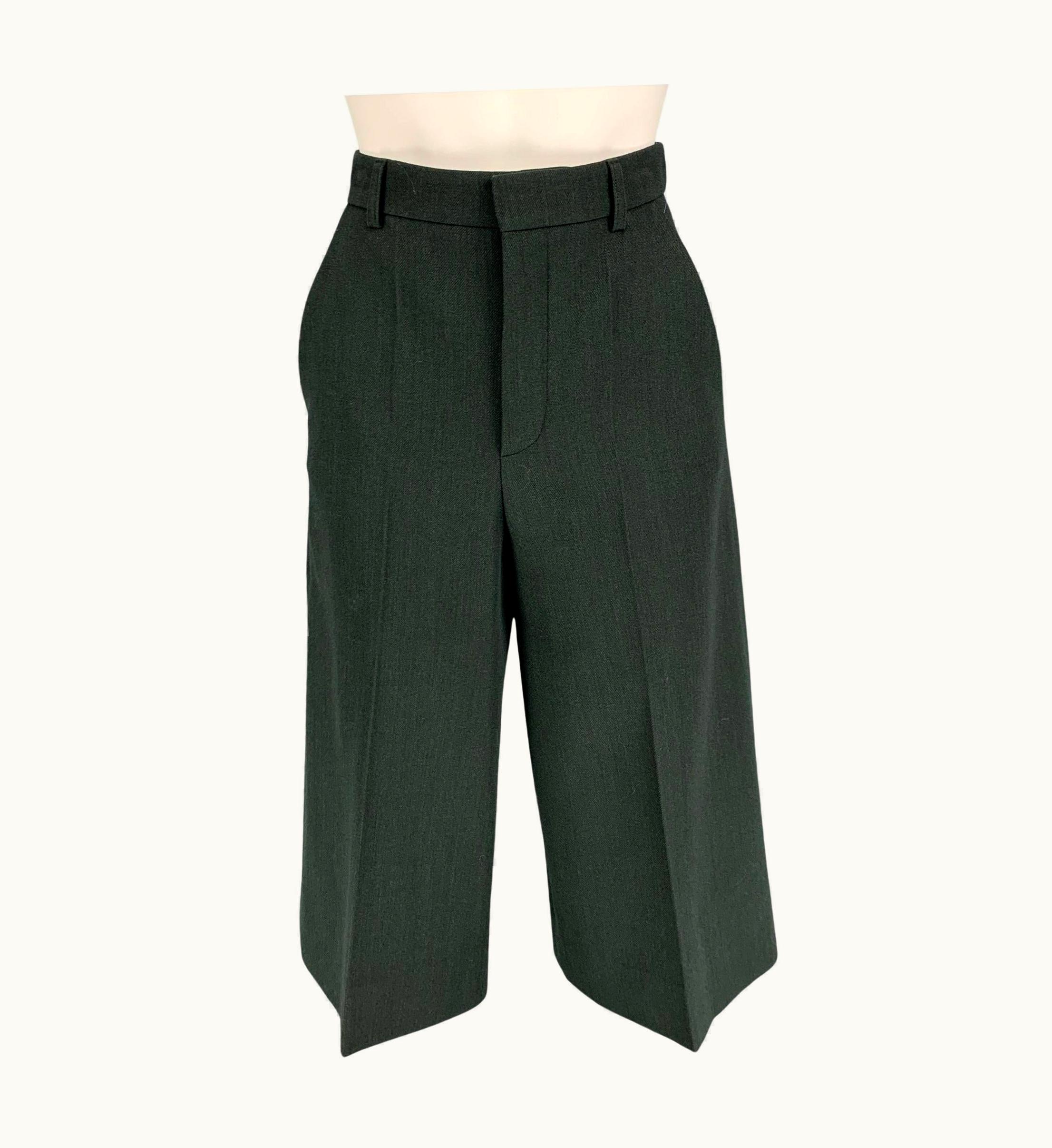 Saint Laurent Saint Laurent Dark Green Virgin Wool Culotte Dress Pants
