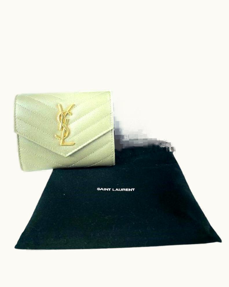 Saint Laurent Saint Laurent Monogramme Small Grain De Poudre Tri-Fold Wallet Dusty Grey