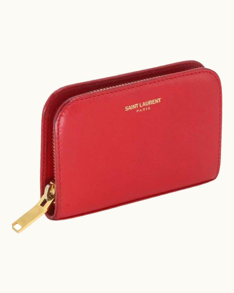 Saint Laurent Saint Laurent Red Box Leather Compact Zip Coin Purse Violet With Wallet