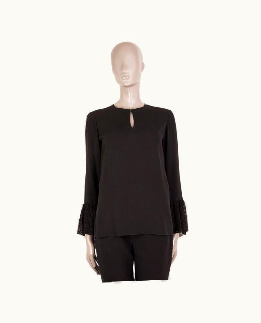 Saint Laurent Saint Laurent Black Lace Ruffle Sleeve Blouse Shirt