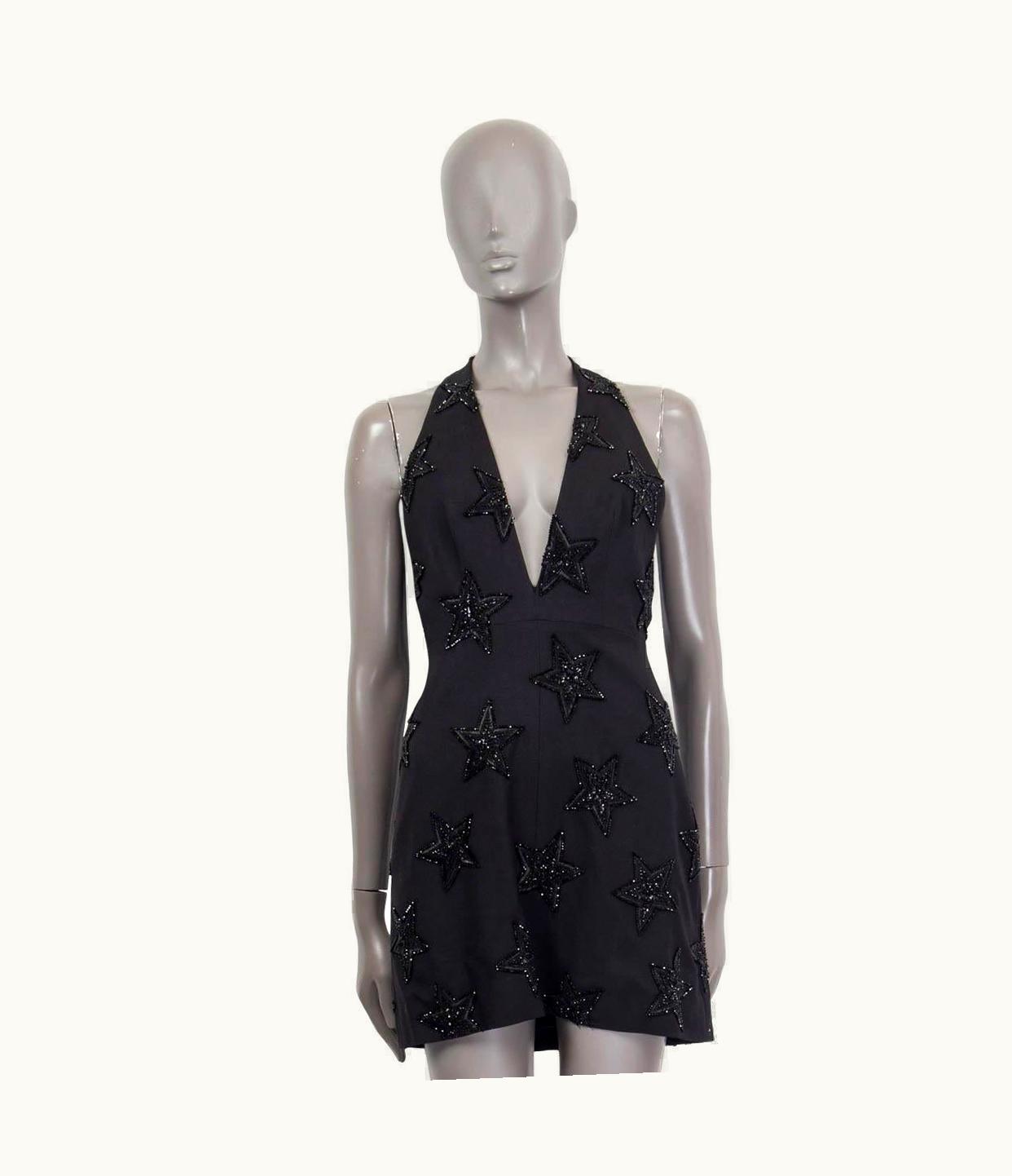 Saint Laurent Saint Laurent Black Wool Sequin Embroidered Star Mini Dress