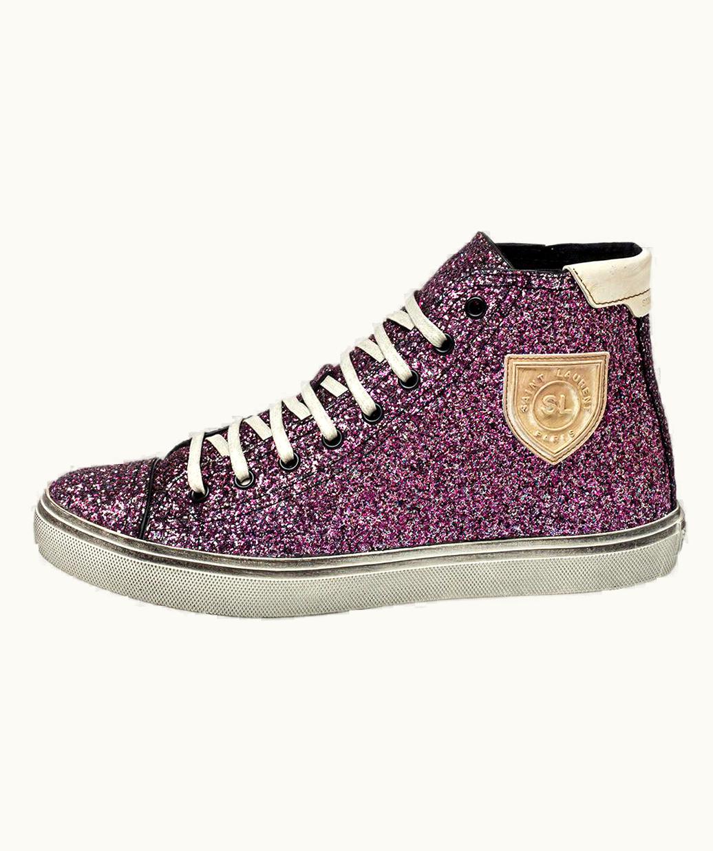Saint Laurent Saint Laurent Purple Glitter High Top Sneakers