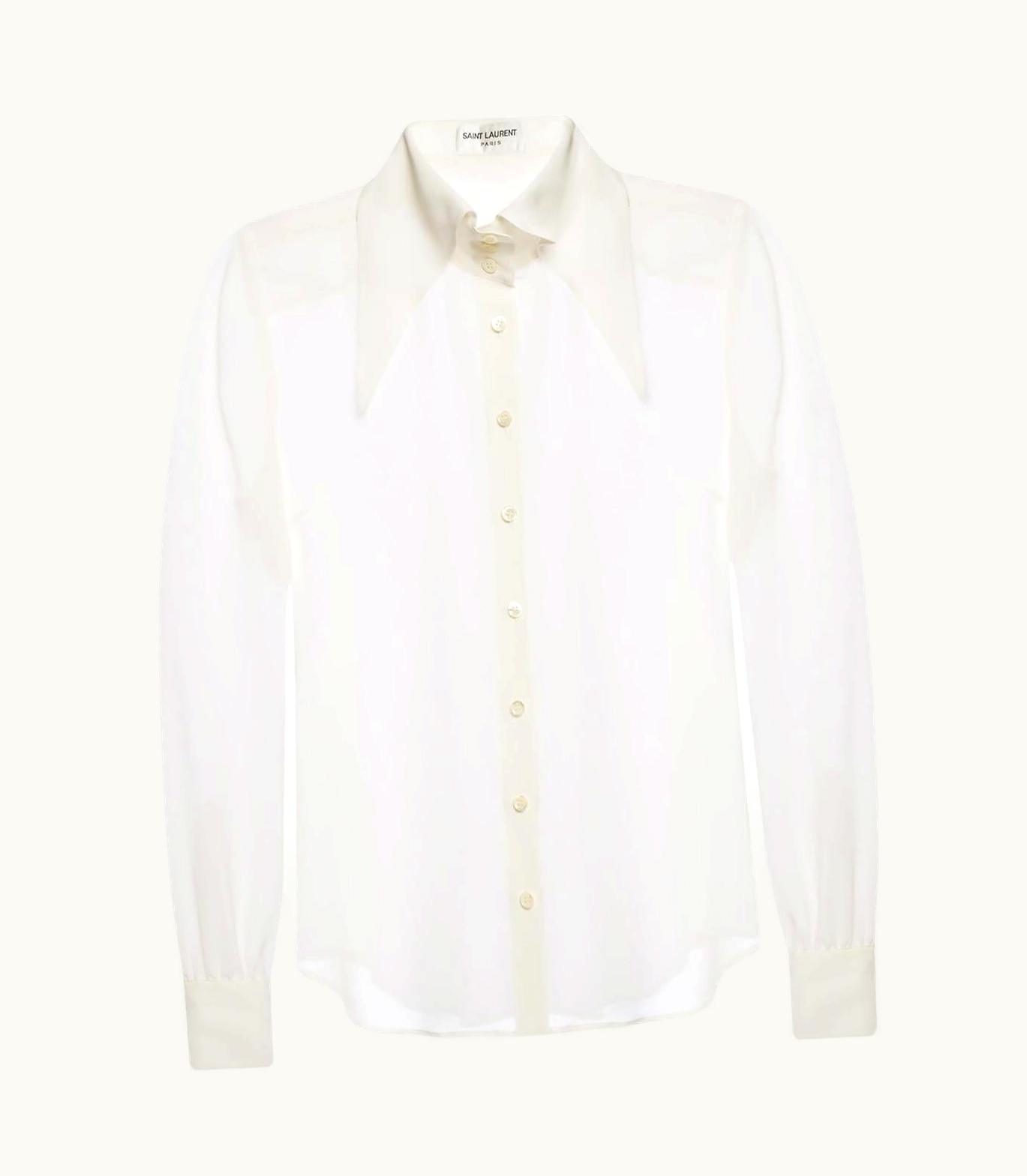 Saint Laurent Saint Laurent S/S Cream Silk Over Sized Collar Shirt UZ0583799