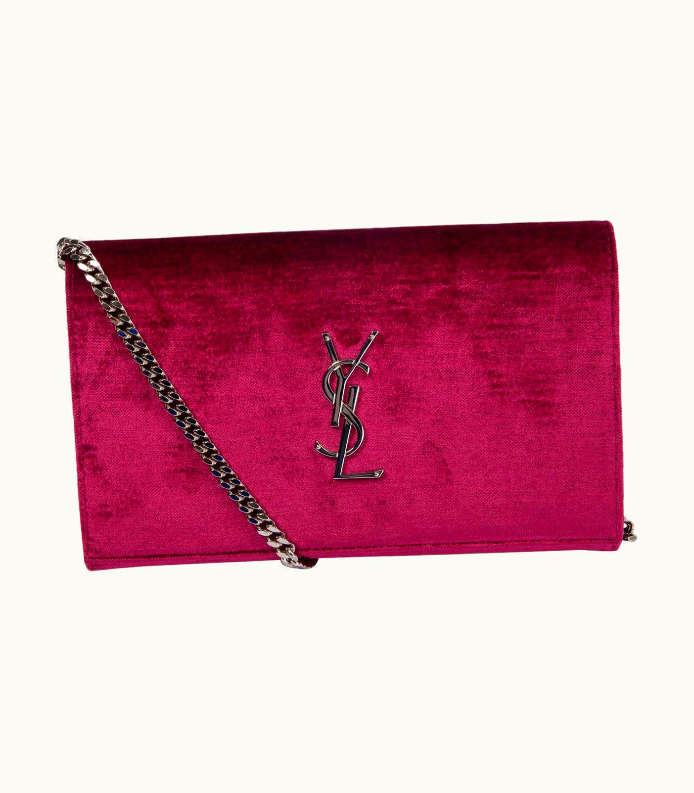Saint Laurent Saint Laurent Fuchsia Pink Velvet Kate Wallet On Chain Shoulde Bag Woc
