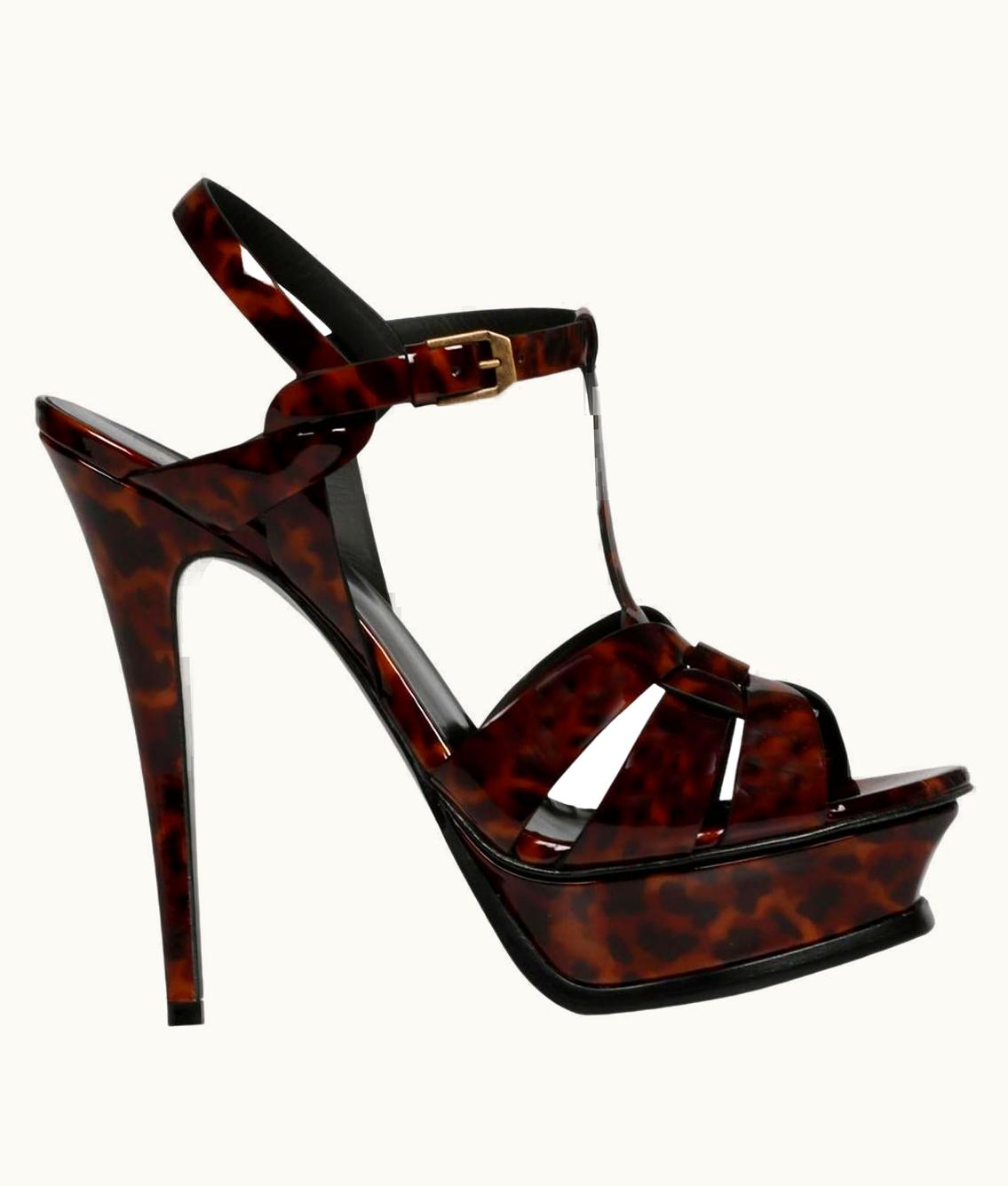 Saint Laurent Saint Laurent Tribute 105 Tortoise-Print Patent Platform Stiletto Sandal