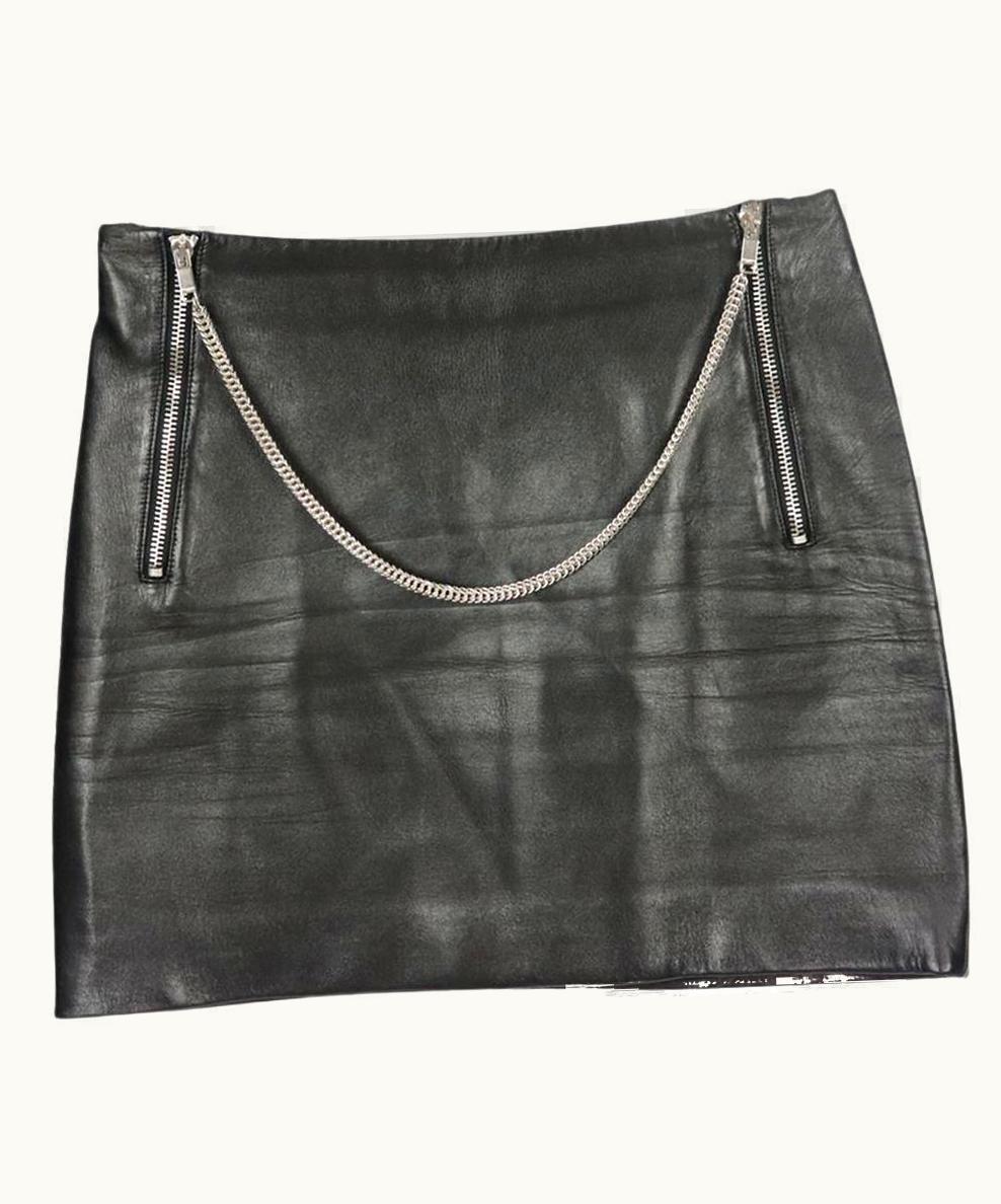 Saint Laurent Saint Laurent Chain Detailed Leather Mini Skirt Uk