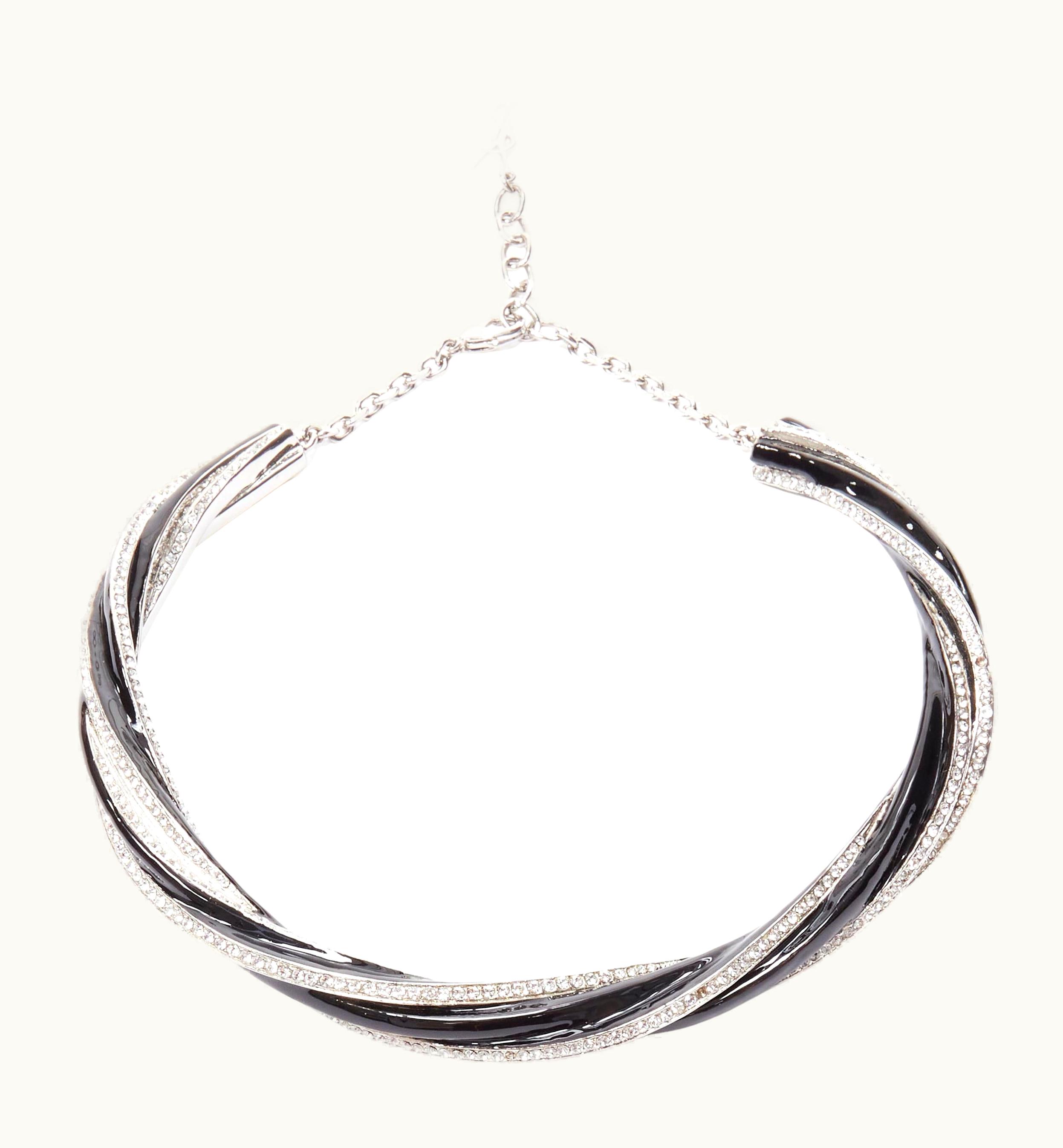 Saint Laurent Rare Saint Laurent Hedi Slimane Silver Crystal Black Twist YSL Charm Choker