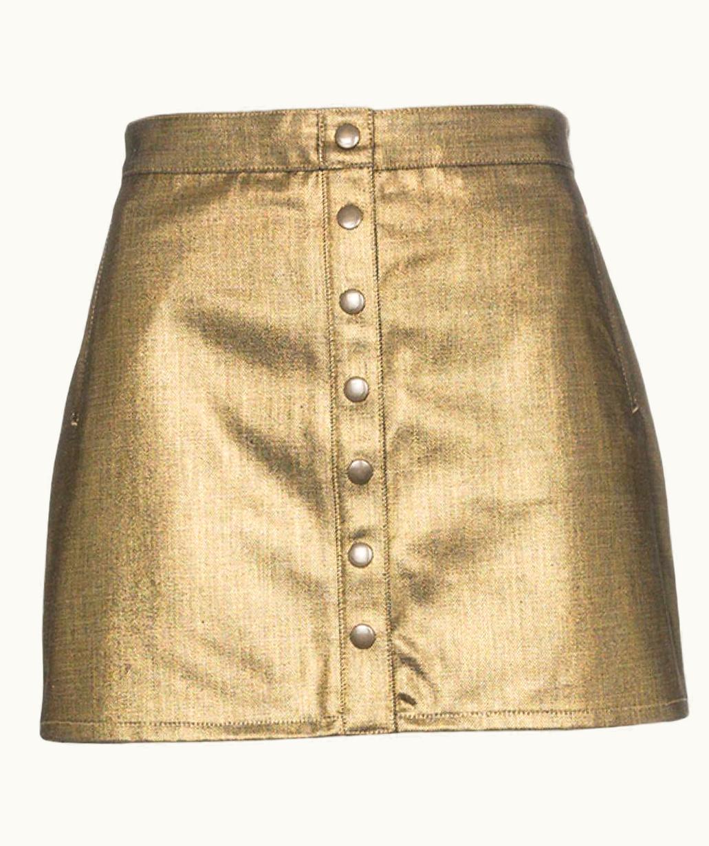 Saint Laurent Saint Laurent Metallic Gold Tone Denim Button-Down Mini Skirt UZ0583823