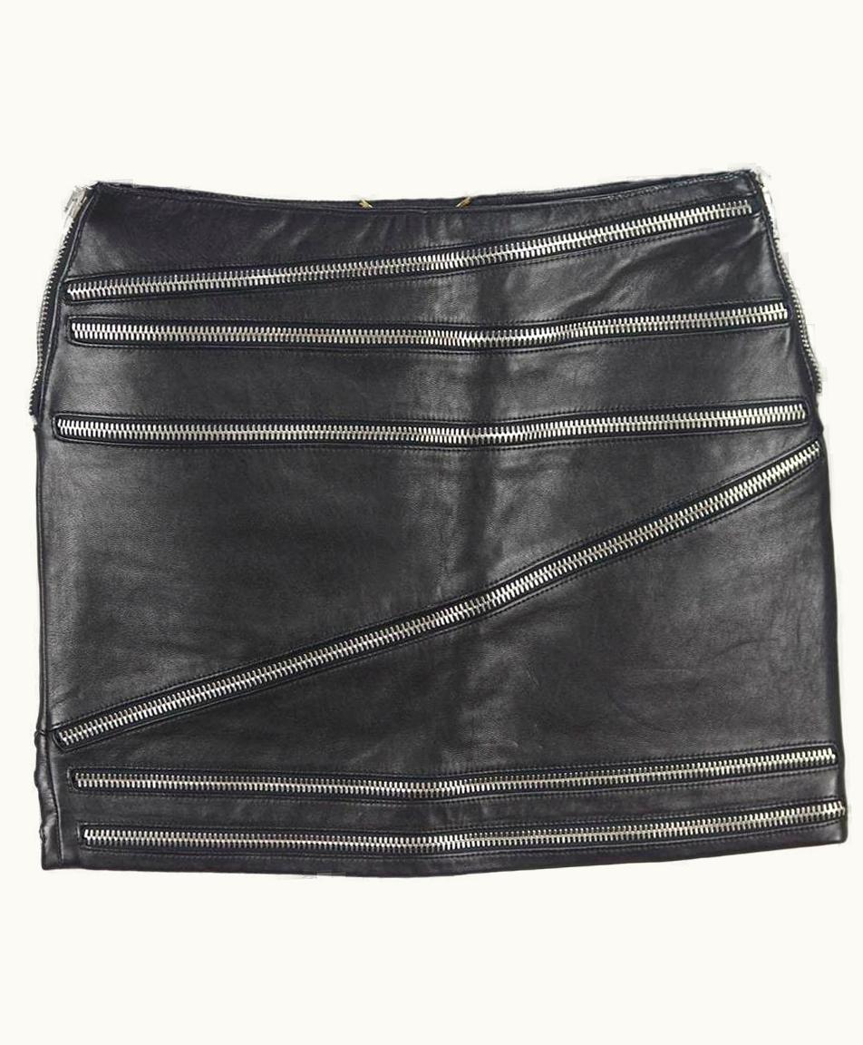 Saint Laurent Saint Laurent Zip Embellished Leather Mini Skirt UZ0583827