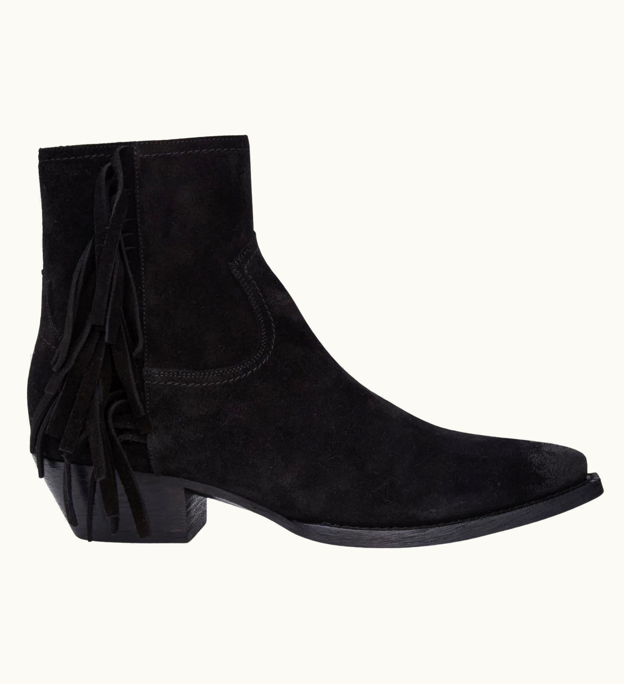 Saint Laurent Saint Laurent Black Suede Lukas Buckle Booties (565591) Eu