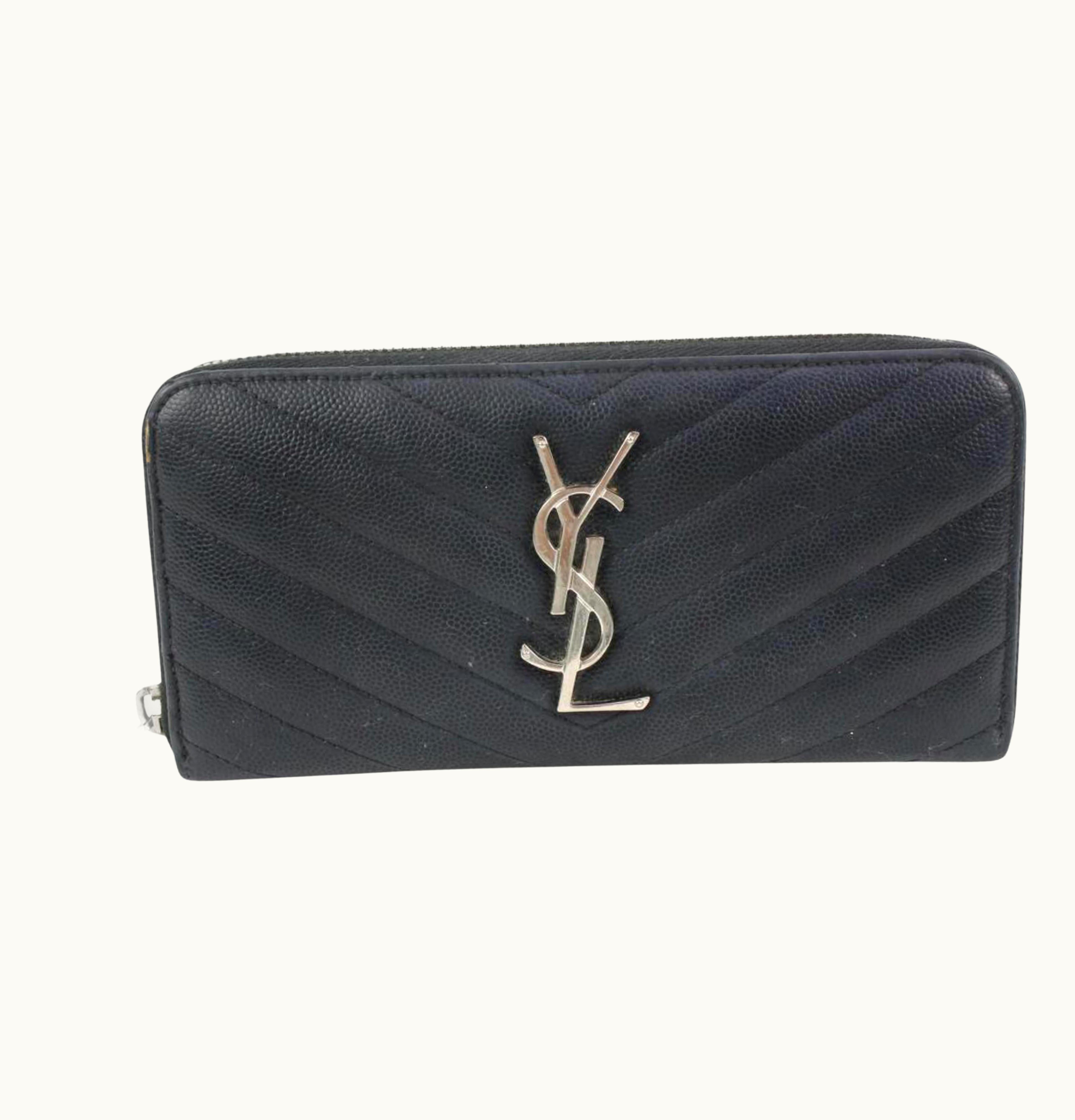 Saint Laurent Saint Laurent Black Quilted Monogram Matelasse Leather Zip-Around Wallet 49ys37s