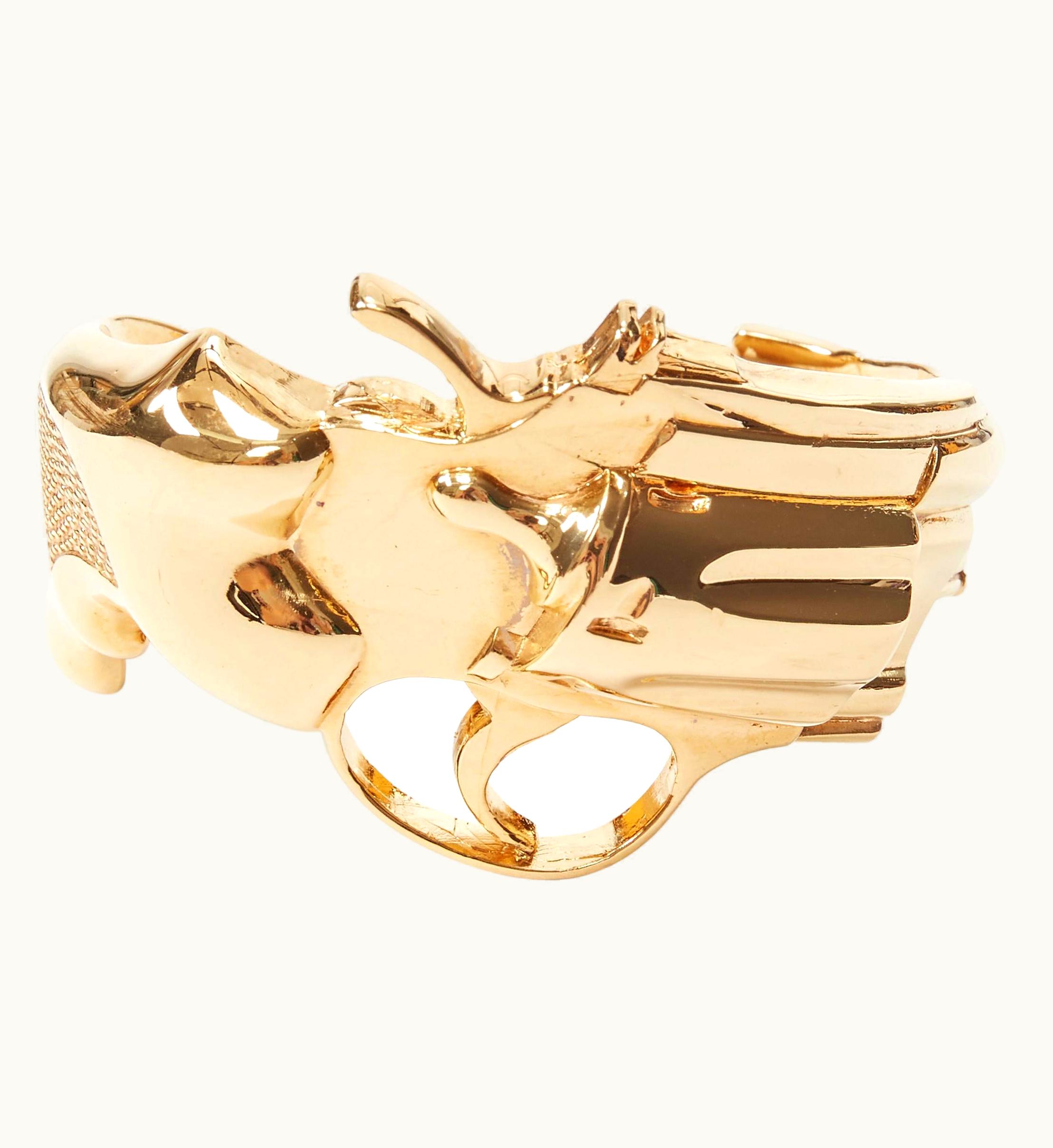 Saint Laurent Rare Saint Laurent 2014 Hedi Slimane Revolver Pistol Gun Gold Brass Cuff UZ0583839