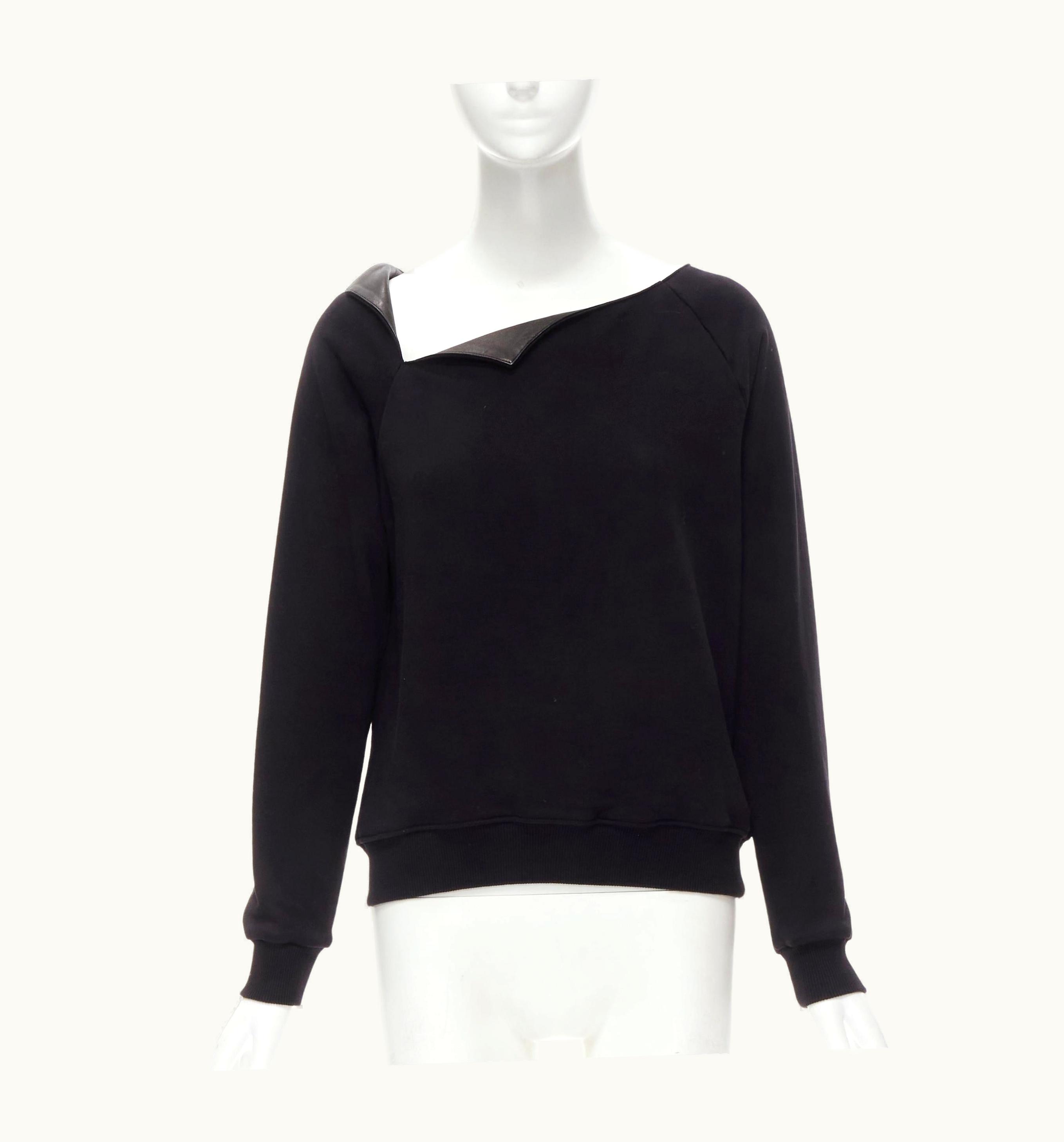 Saint Laurent Saint Laurent Hedi Slimane 2014 Black Leather Foldover Collar Pullover Sweater