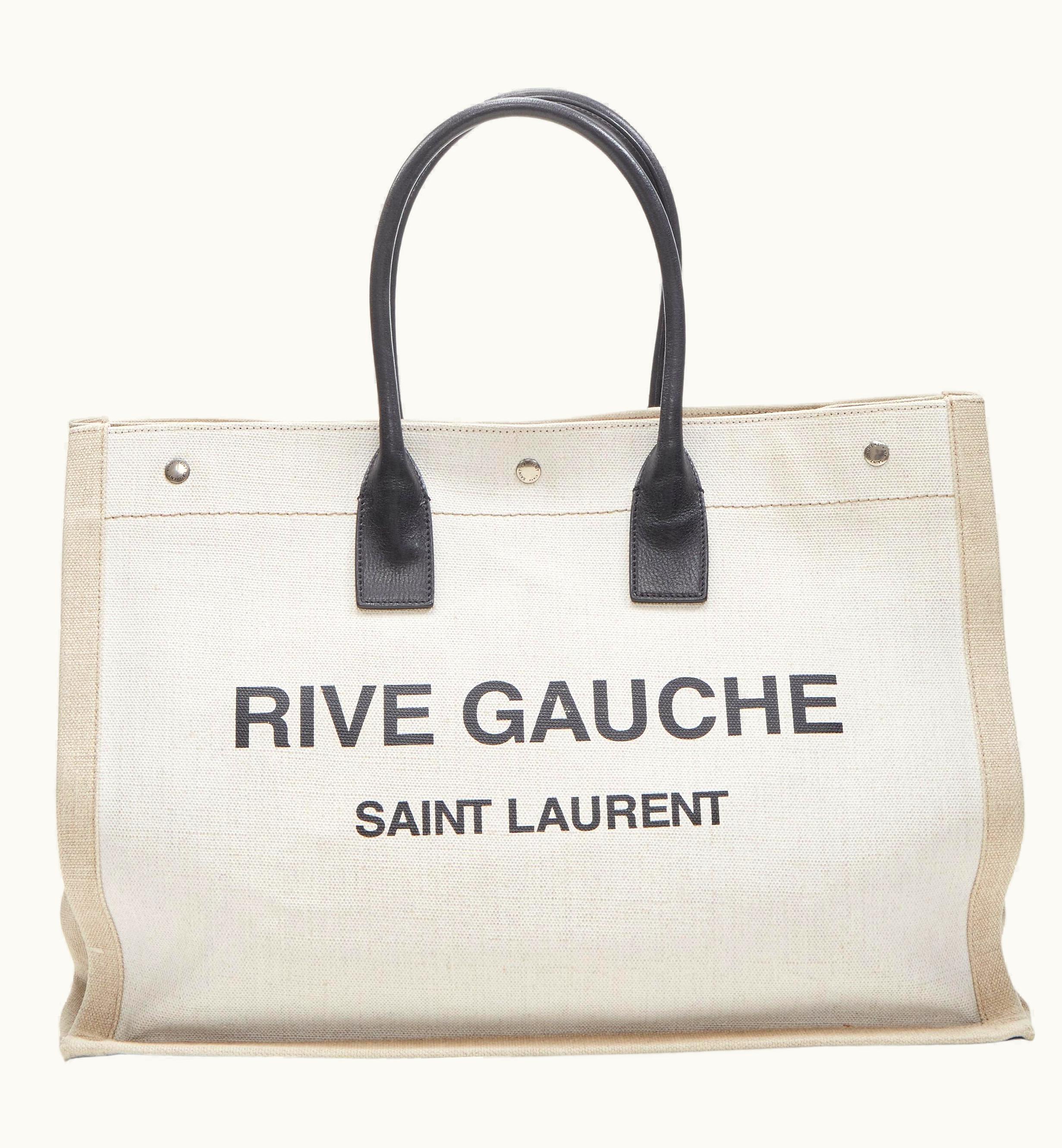Saint Laurent Saint Laurent Noe Rive Gauche Logo Print Canvas Leather Handle Tote Bag