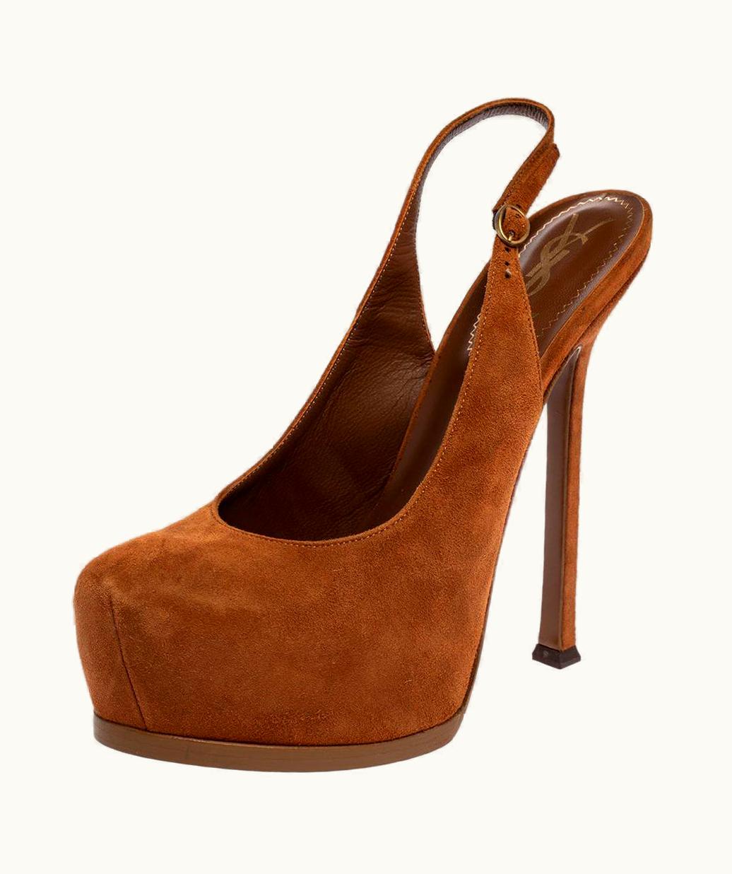 Saint Laurent Saint Laurent Paris Brown Suede Tribtoo Slingback Sandals