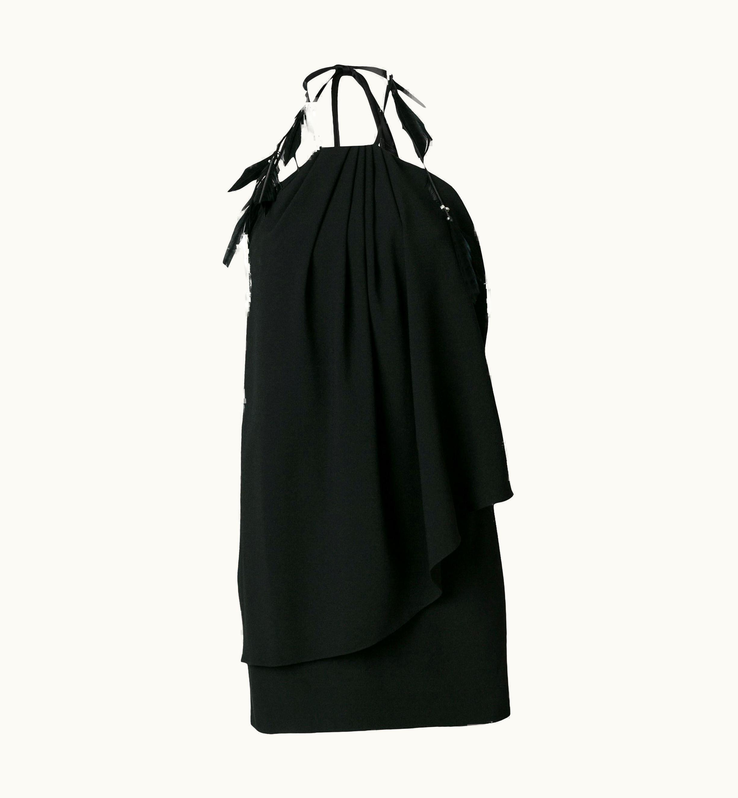 Saint Laurent Saint Laurent Black Mini Halter Silk Crepe Dress UZ0583849