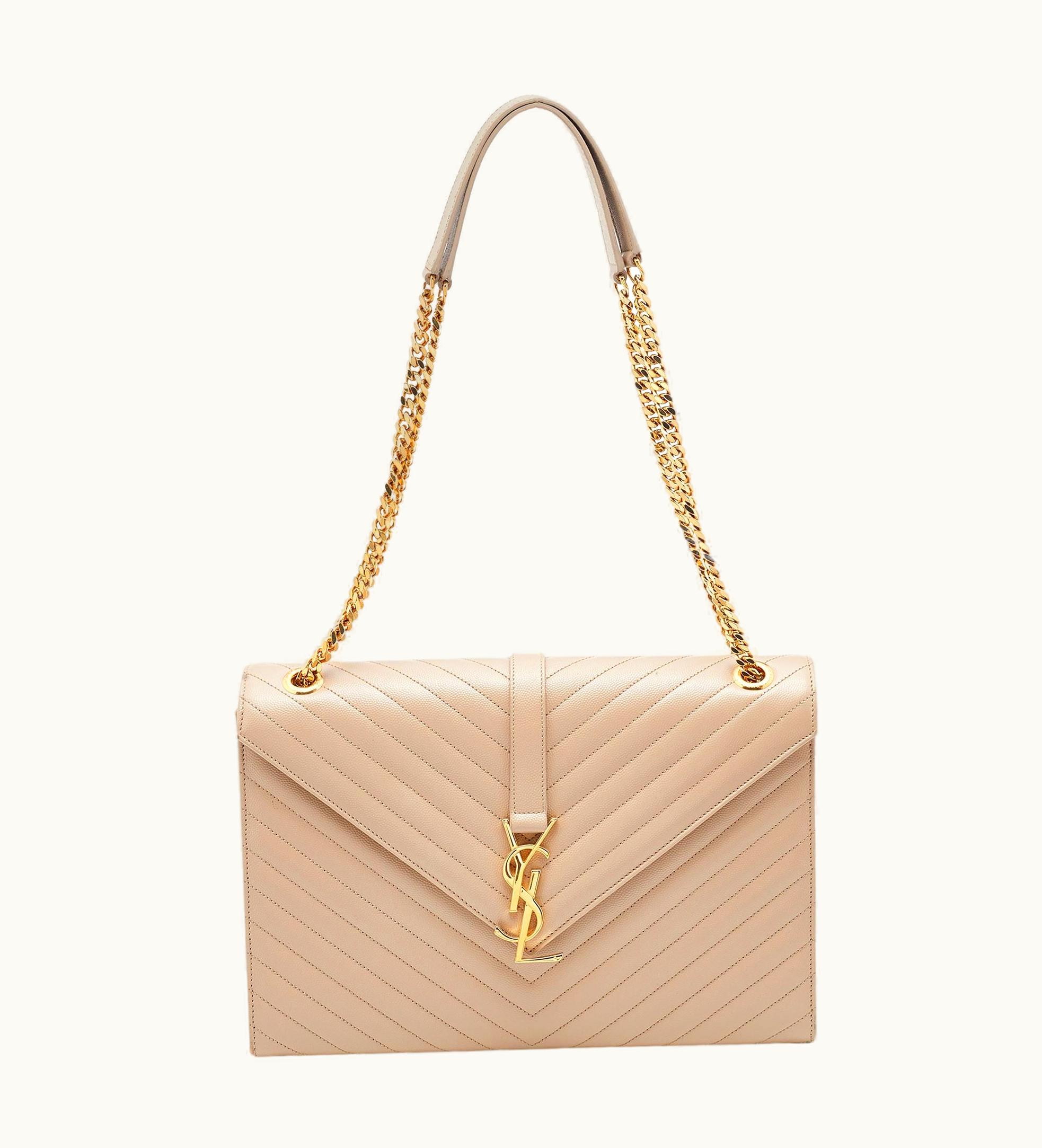 Saint Laurent Saint Laurent Beige Matelassé Leather Large Monogram Envelope Shoulder Bag