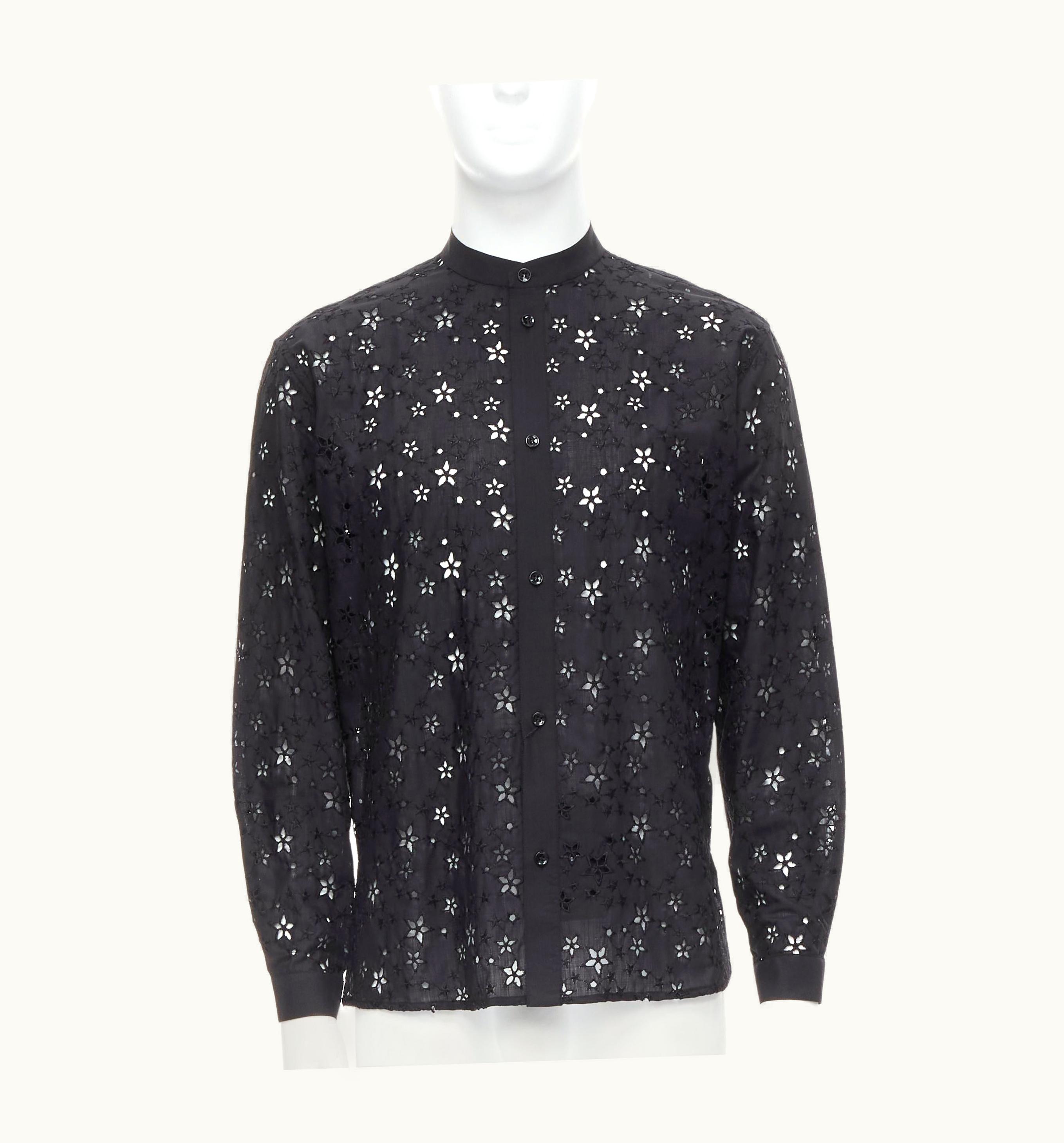 Saint Laurent Saint Laurent 2018 Black Star Embroidery Anglais Collarless Shirt