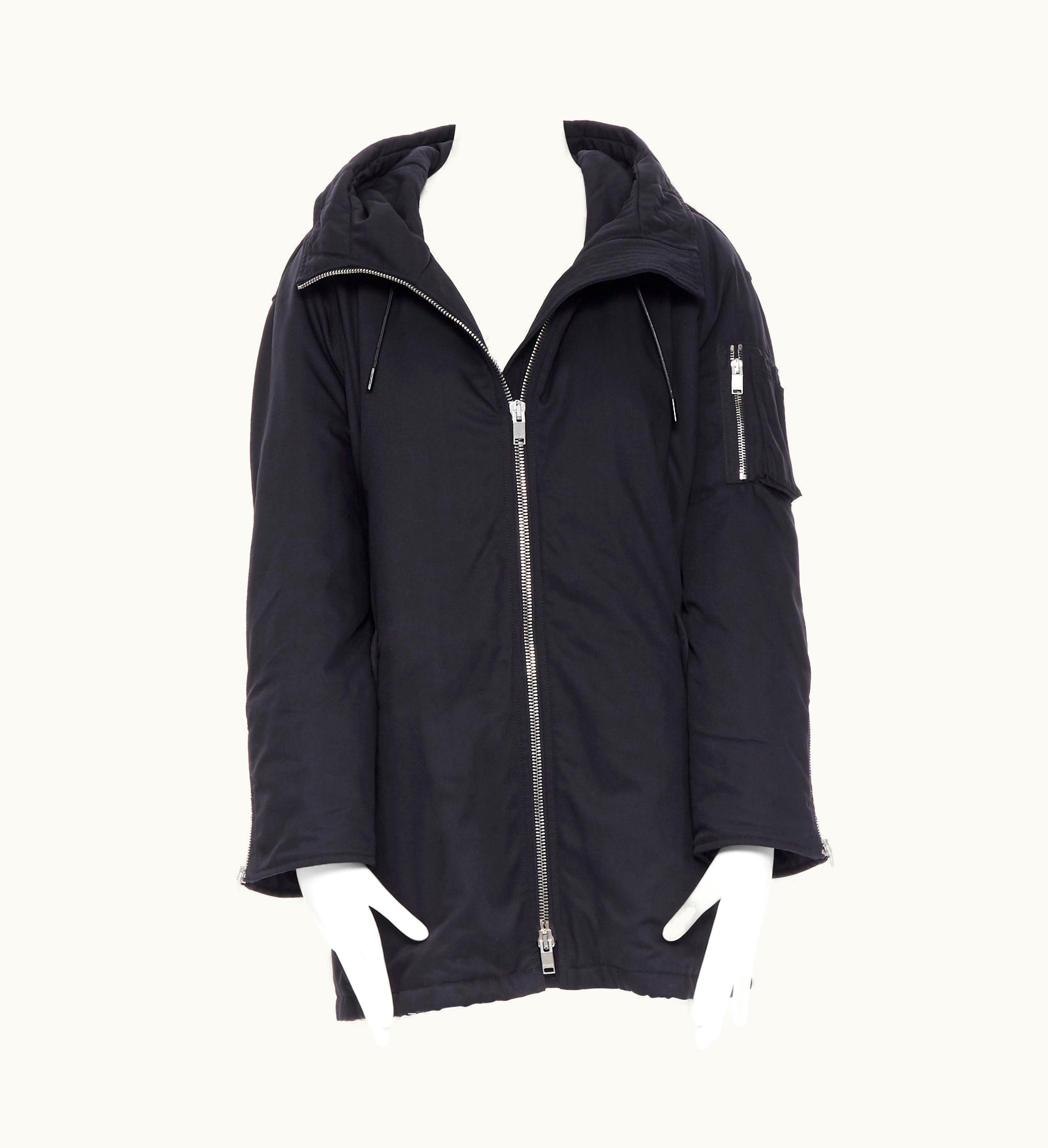 Saint Laurent Saint Laurent Hedi Slimane 2015 Black Nylon Zip Front Hooded Parka Coat