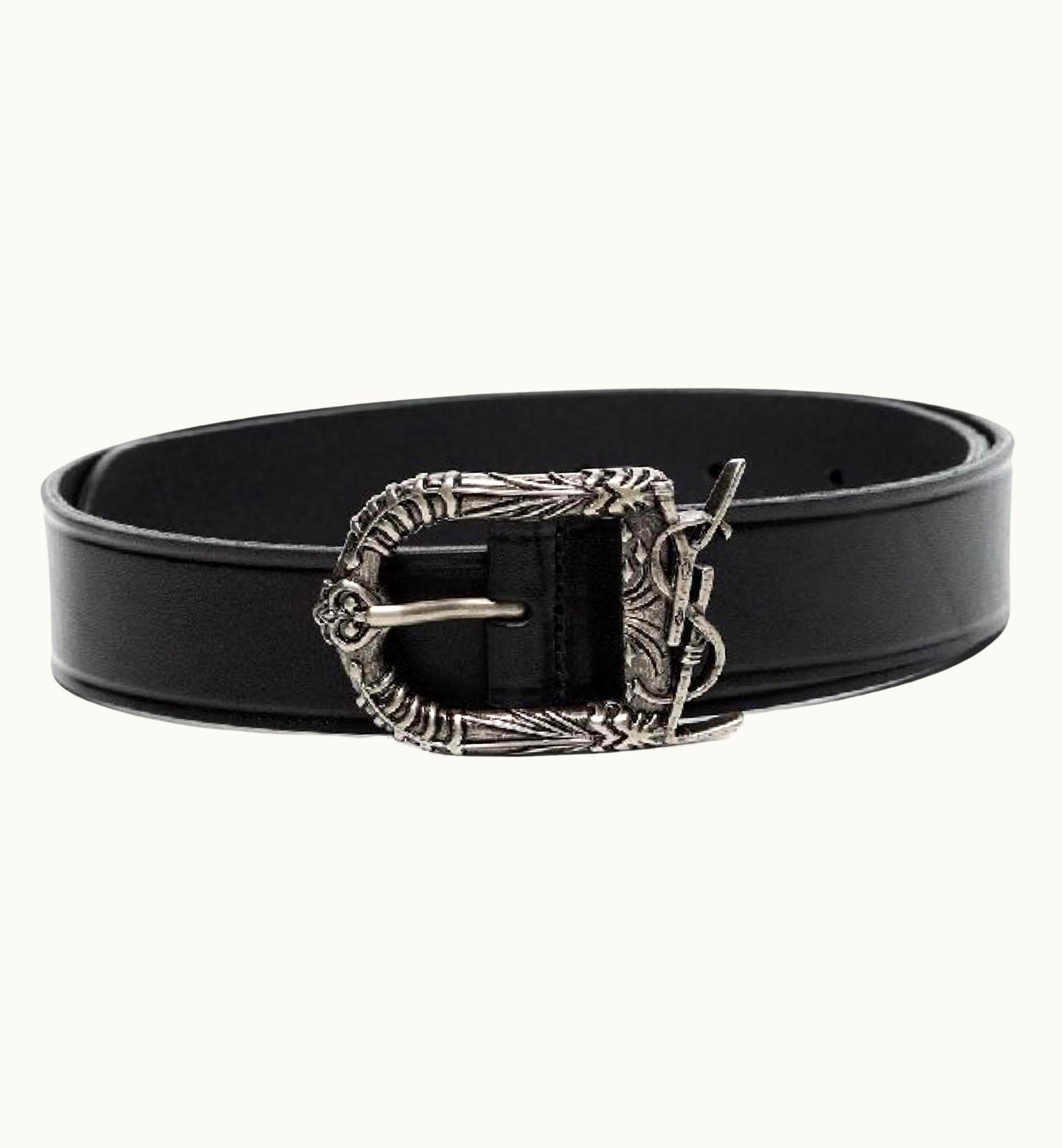 Saint Laurent Saint Laurent Black Decorative Buckle Leather Belt 6 Eu