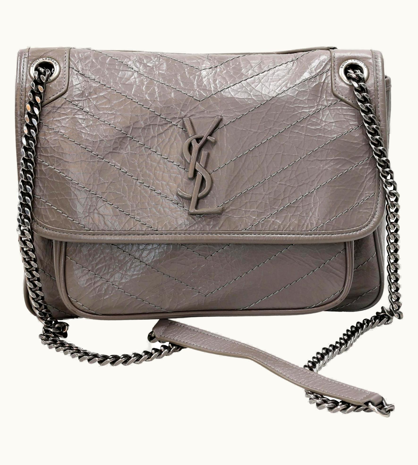 Saint Laurent Saint Laurent Niki Medium Quilted Crinkled Fog Gray Crossbody Bag Sl-b1103p-a001