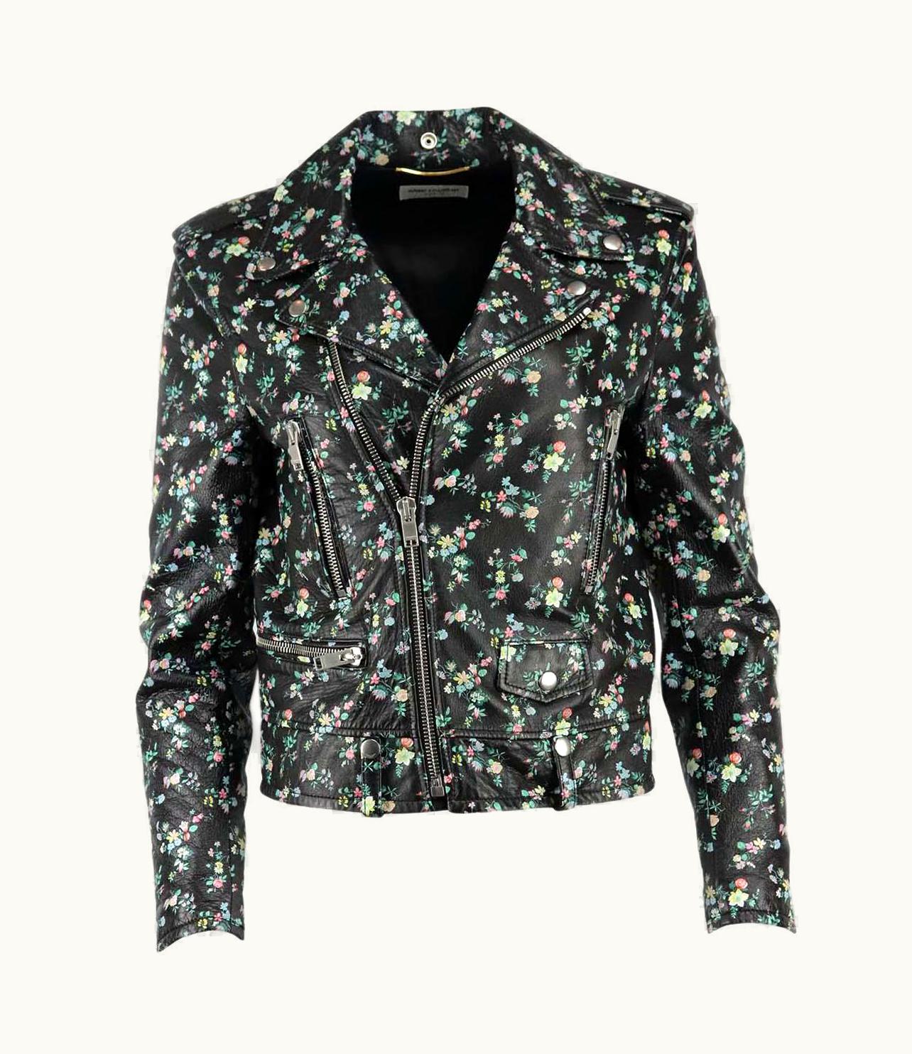 Saint Laurent Saint Laurent Floral Print Leather Biker Jacket Uk UZ0583877
