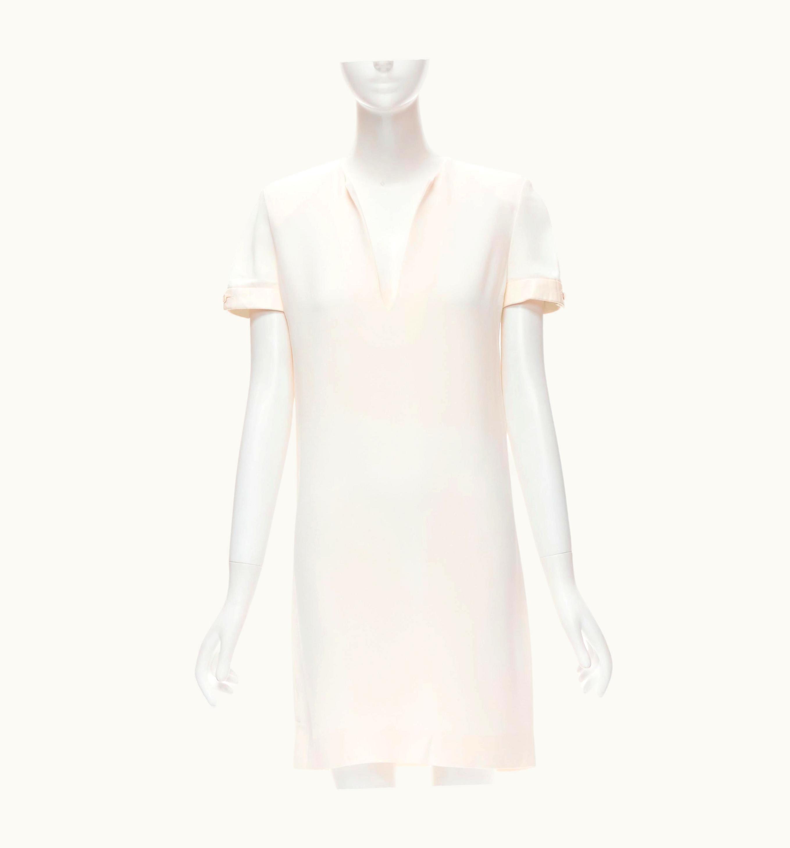 Saint Laurent Saint Laurent 2013 Hedi Slimane Ivory Cream Crepe Leather Trimmed V-neck Shift