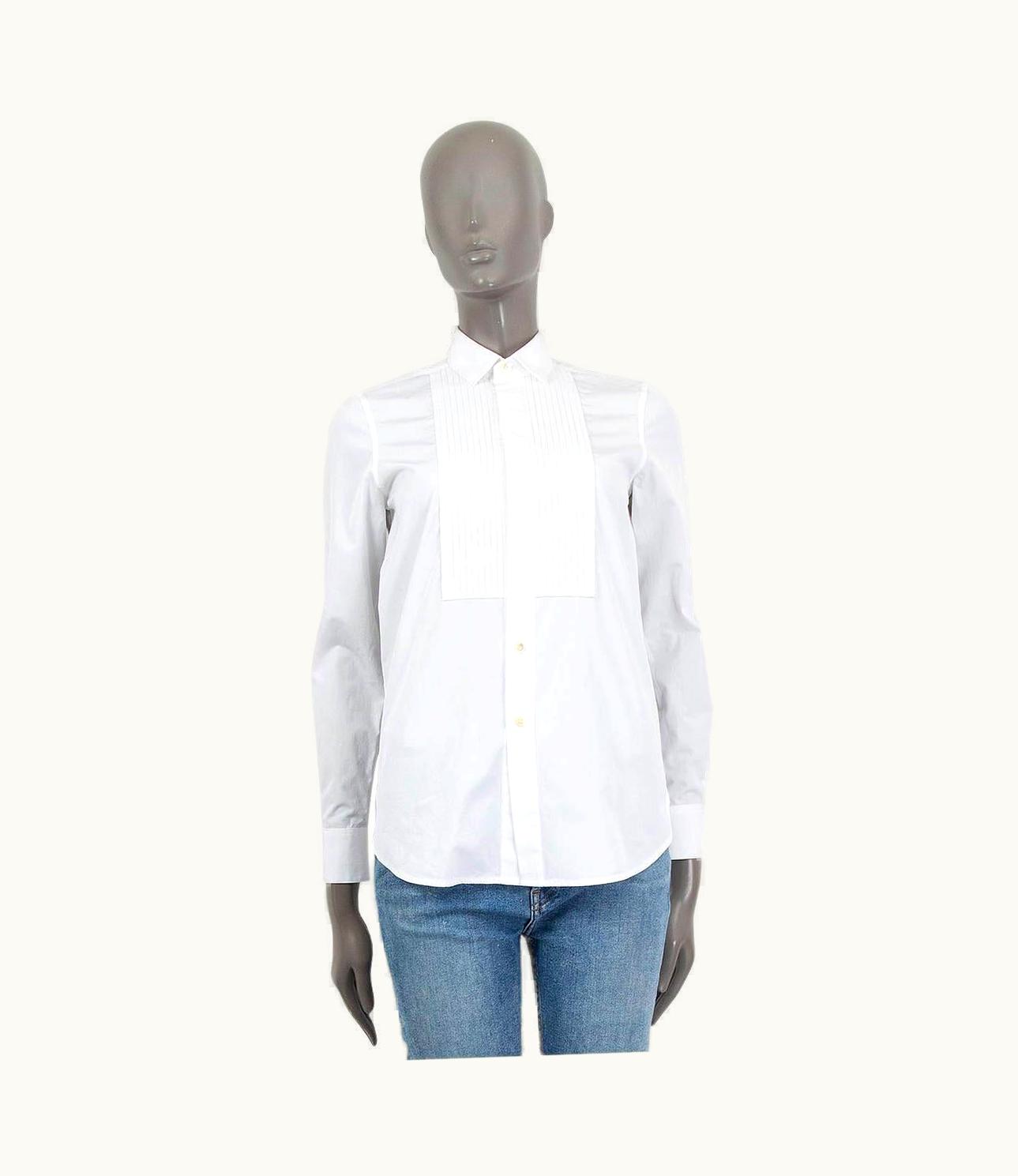 Saint Laurent Saint Laurent White Cotton Pleated Bib Poplin Tuxedo Shirt
