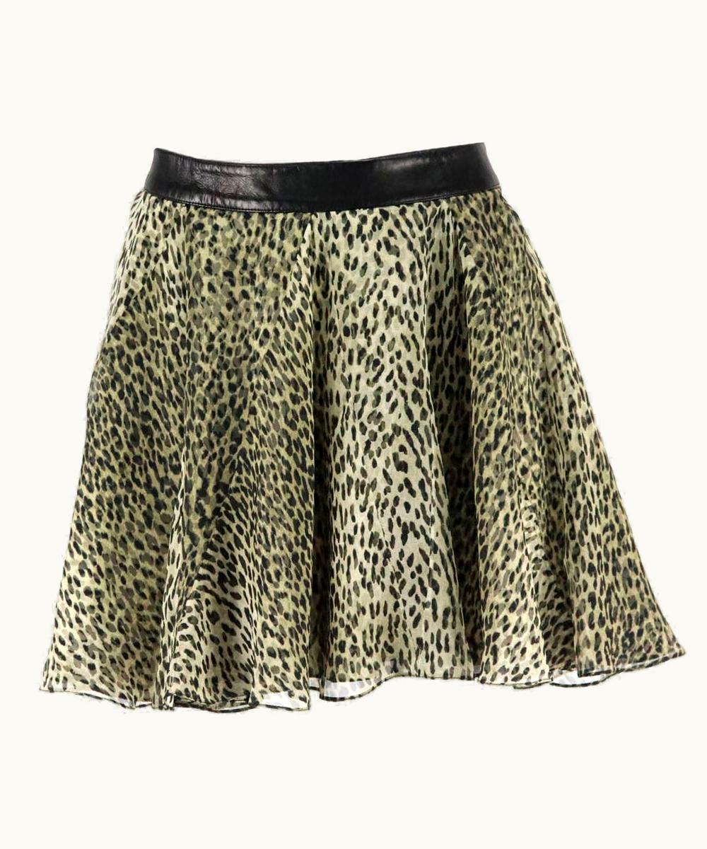 Saint Laurent Saint Laurent Leather Trimmed Printed Silk Mini Skirt Uk