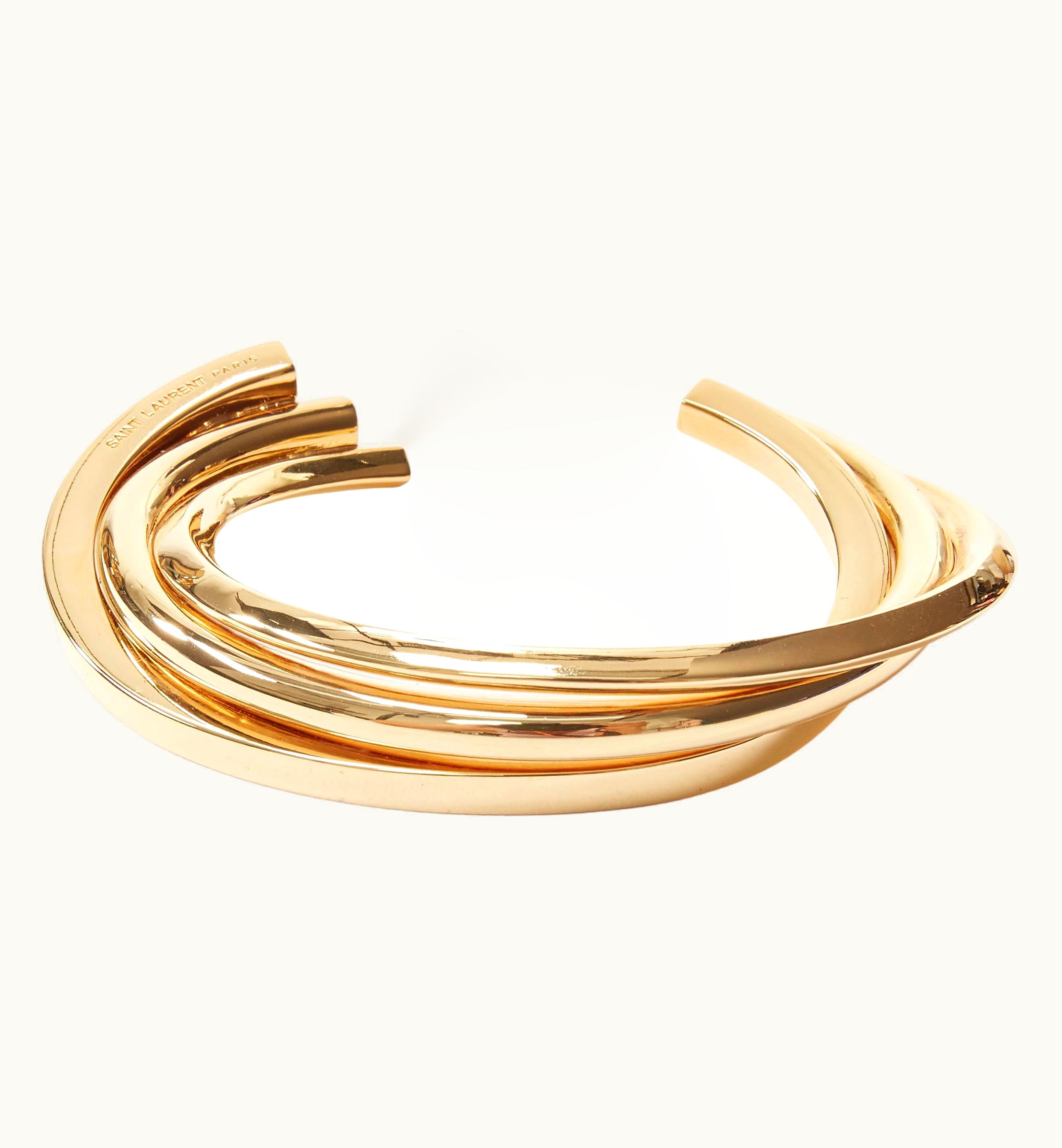 Saint Laurent Saint Laurent Hedi Slimane Gold Brass Architectural Triple Twist Cuff Bracelet UZ0583893