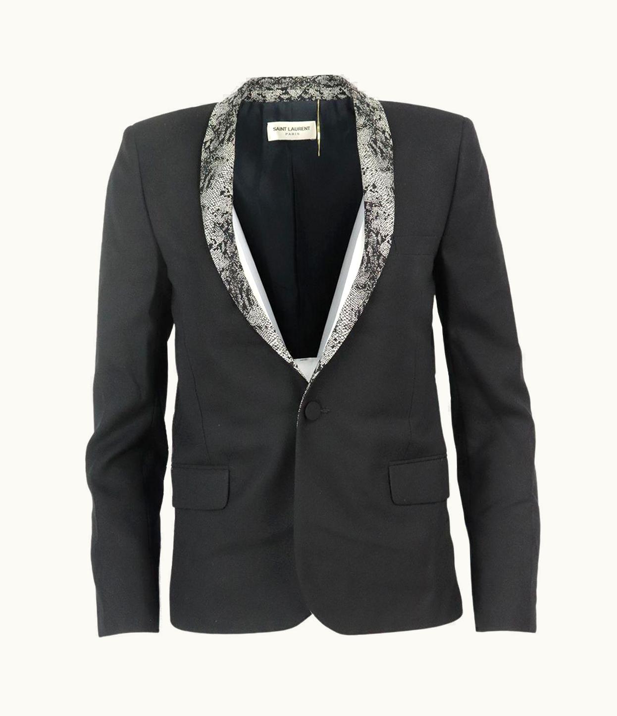 Saint Laurent Saint Laurent Snake Jacquard Trimmed Wool Blazer Uk