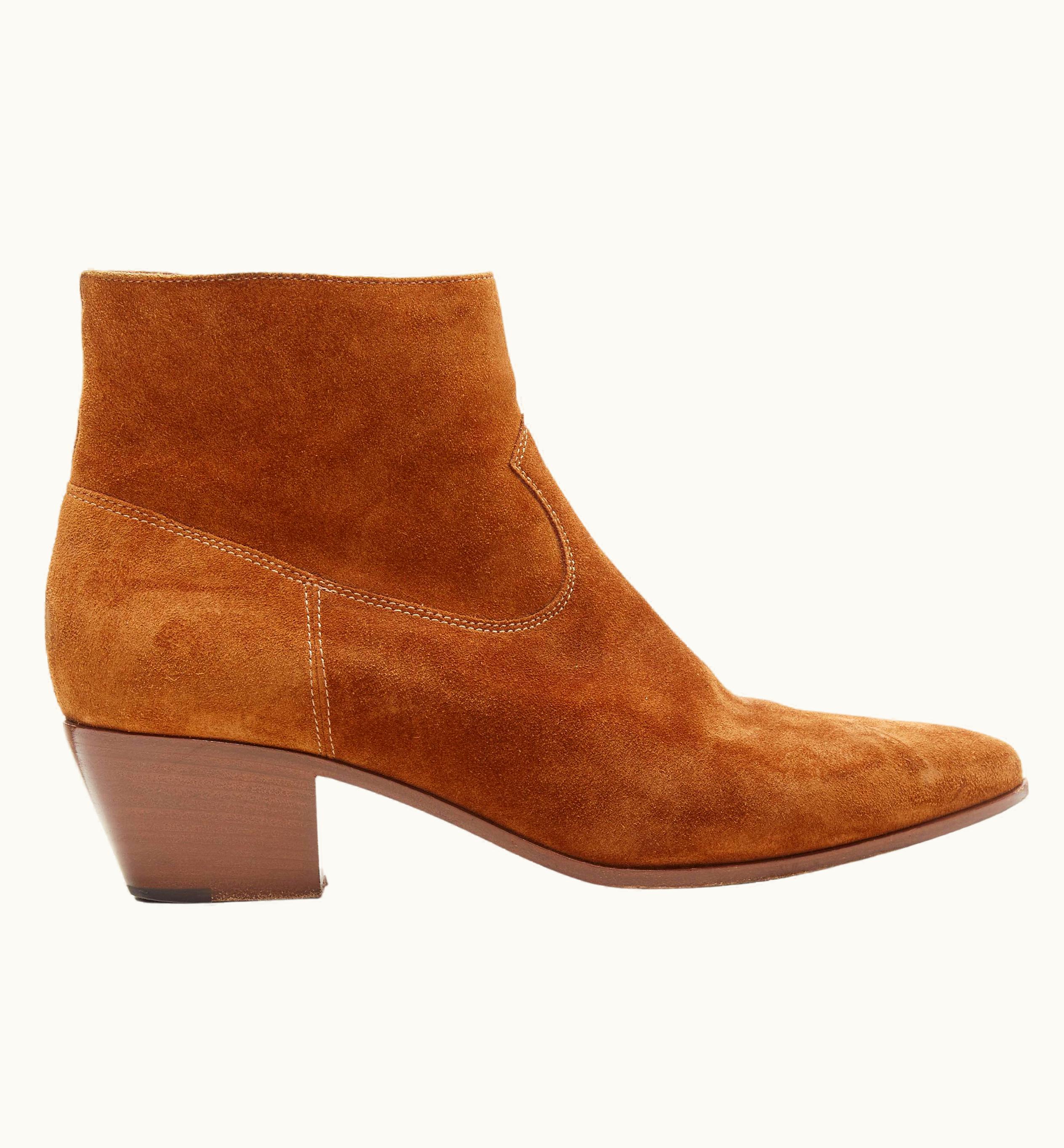 Saint Laurent Saint Laurent Wyatt Tan Brown Suede Almond Toe Cuban Bootie