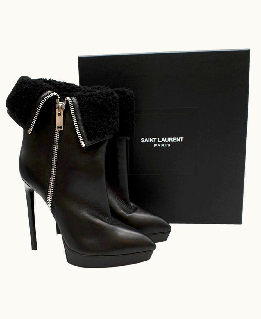Saint Laurent Saint Laurent Stiletto Shearling Lined Platform Boots - Size Eu