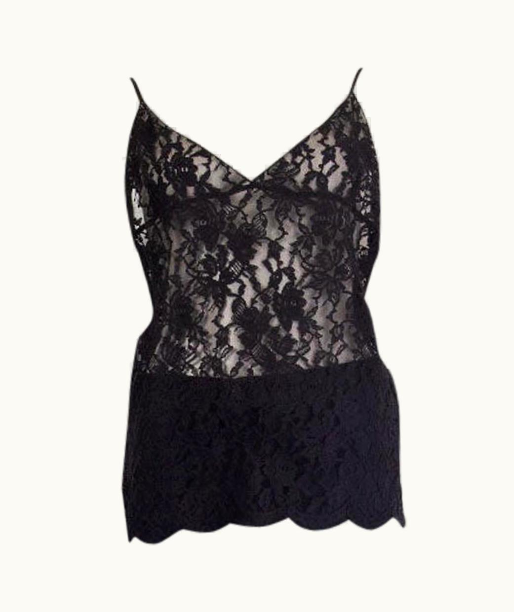 Saint Laurent Saint Laurent Black Silk Lace Camisole Tank Top Shirt S/S
